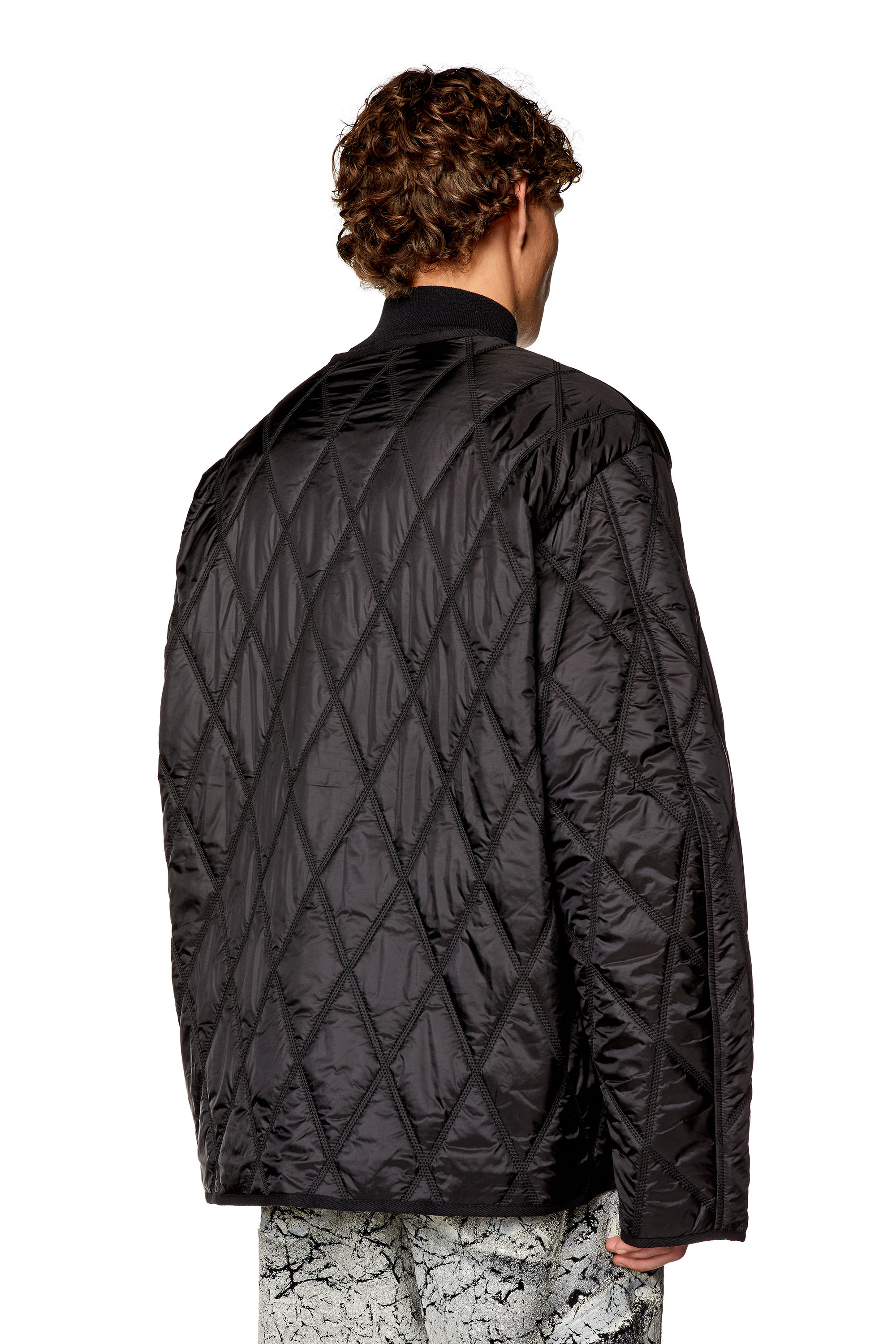 Diesel - J-BOY, Man V-neck jacket in quilted nylon in Black - Image 4