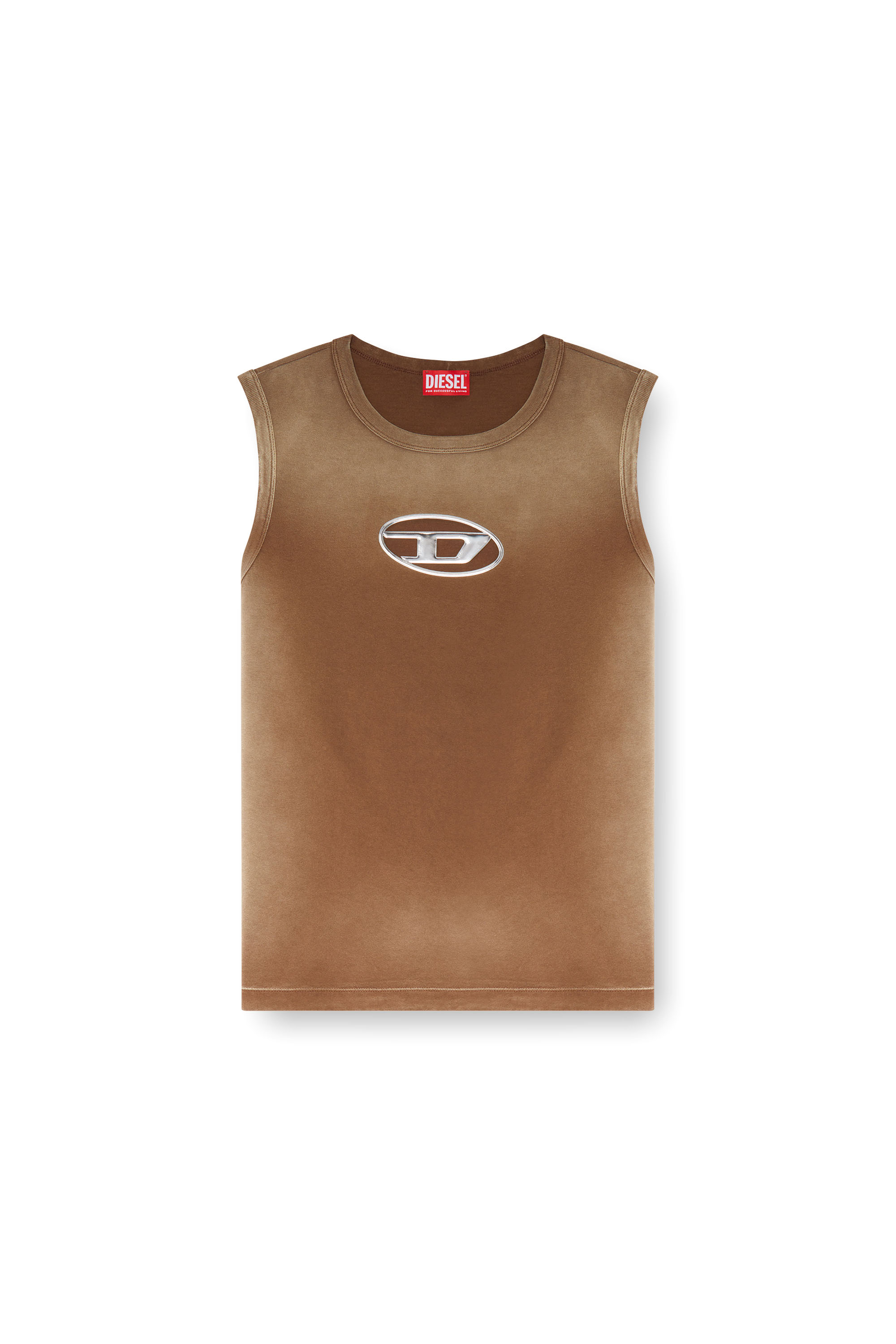 Diesel - T-BRICO, Man Faded tank top with puffy Oval D in Brown - Image 3