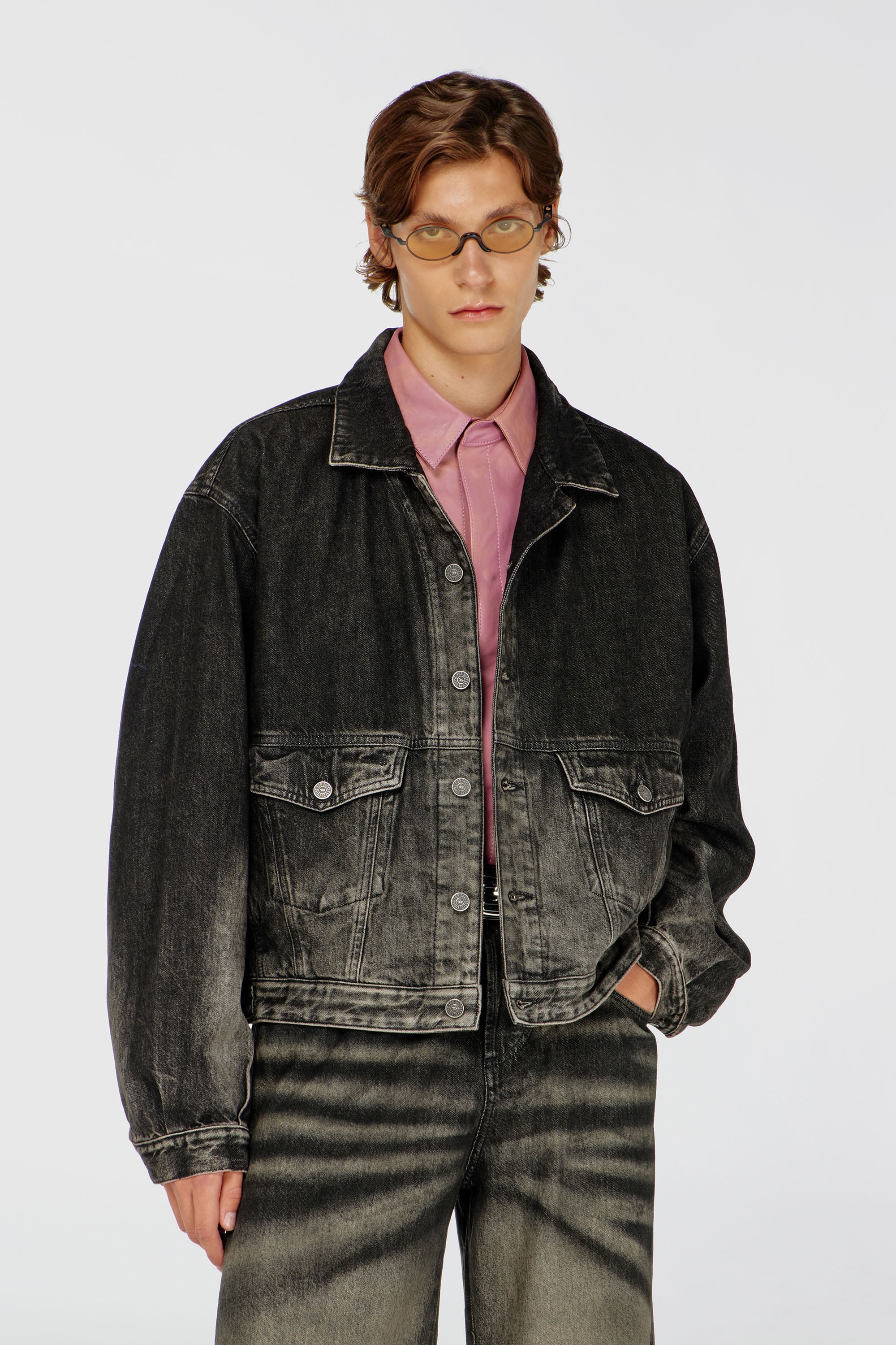 Diesel - D-MORGHI-FSJ, Man's Trucker jacket in dirty-effect denim in Black/Dark grey - 2