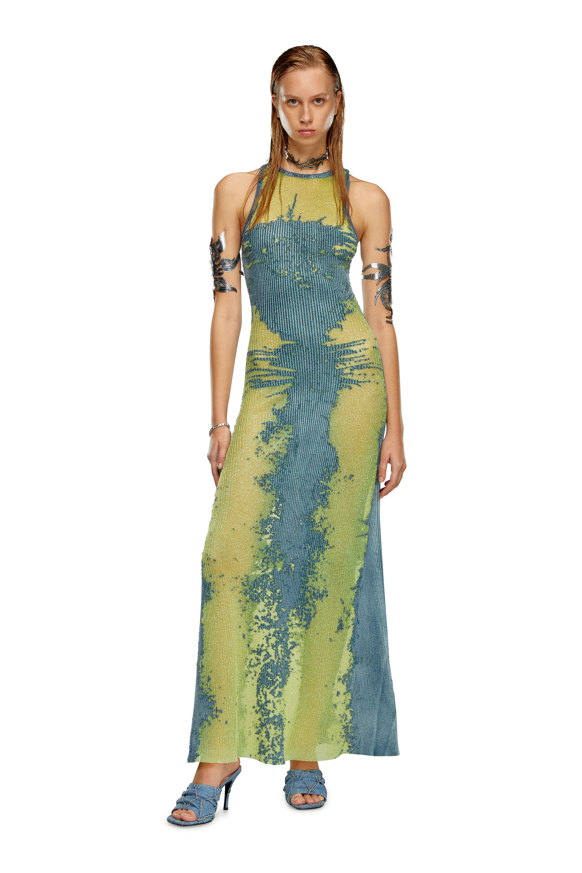 Diesel - M-MAGIAS, Woman Long dress in devoré metallic knit in Multicolor - Image 2