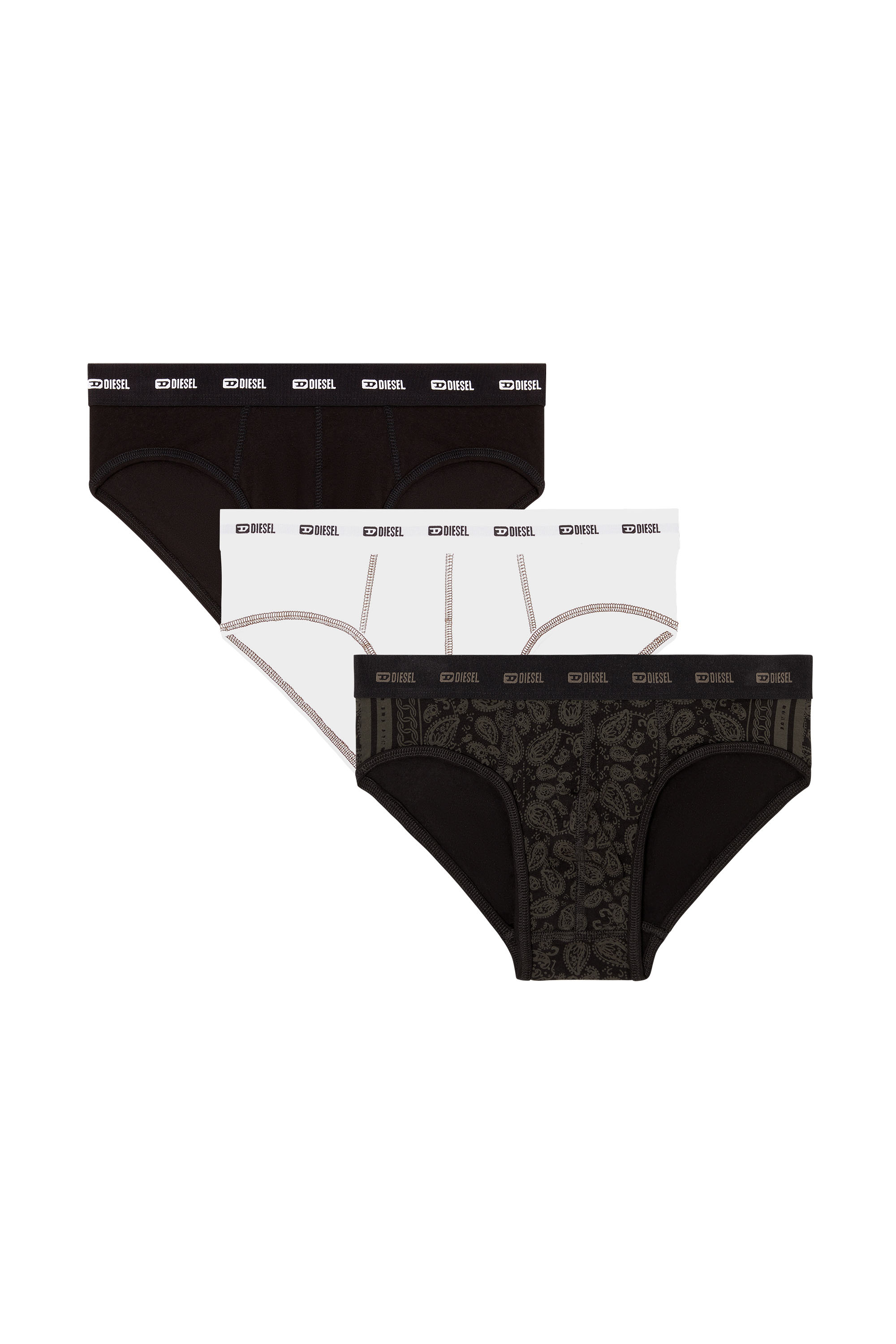 Diesel - ANDRE-UTLT-3PACK, Man's 3-pack stretch cotton briefs with Bandana print in Black/White - 1