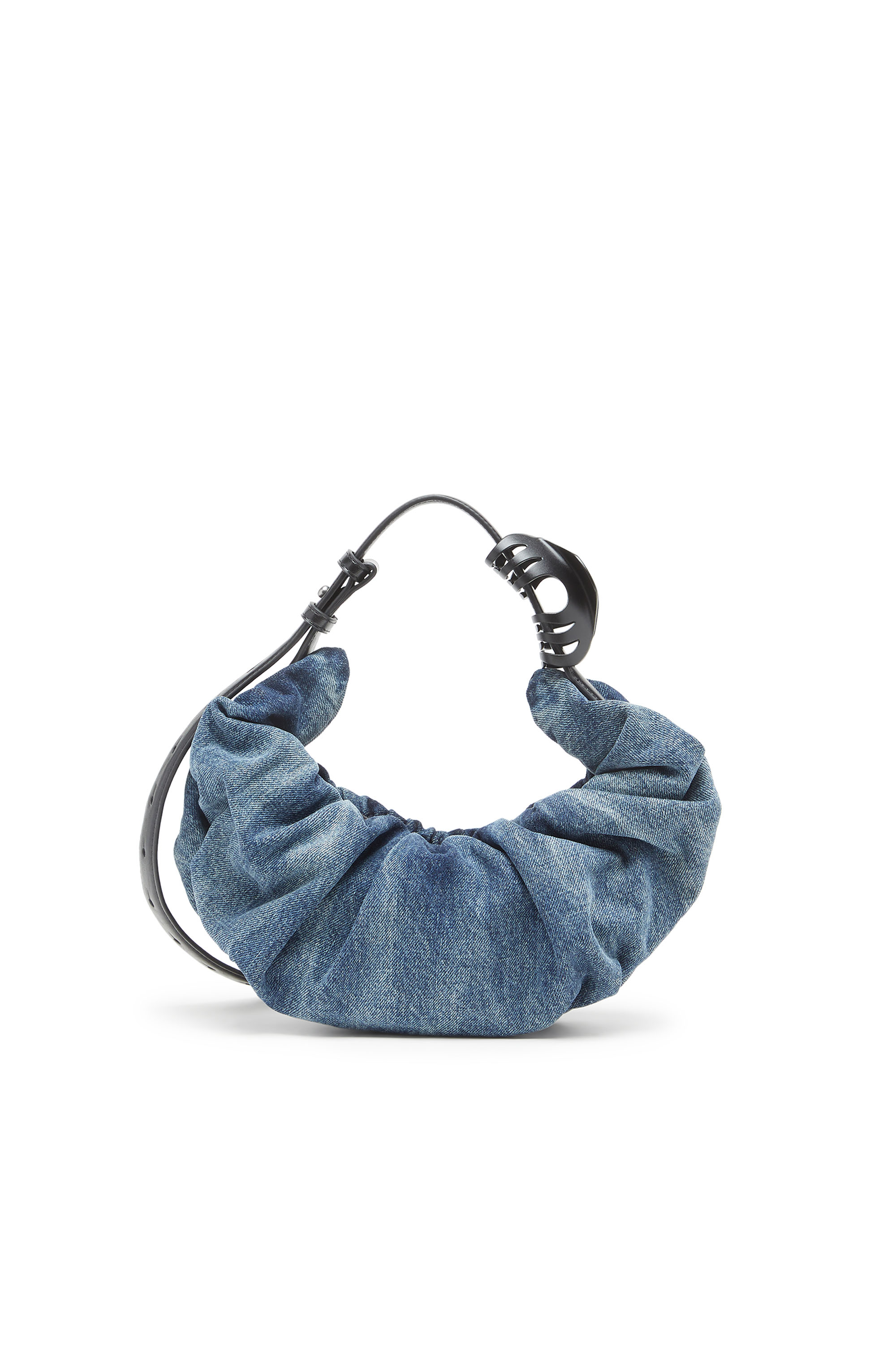 Diesel - GRAB-D HOBO S, Woman's Grab-D-Small scrunched hobo bag in treated denim in Medium blue - 2