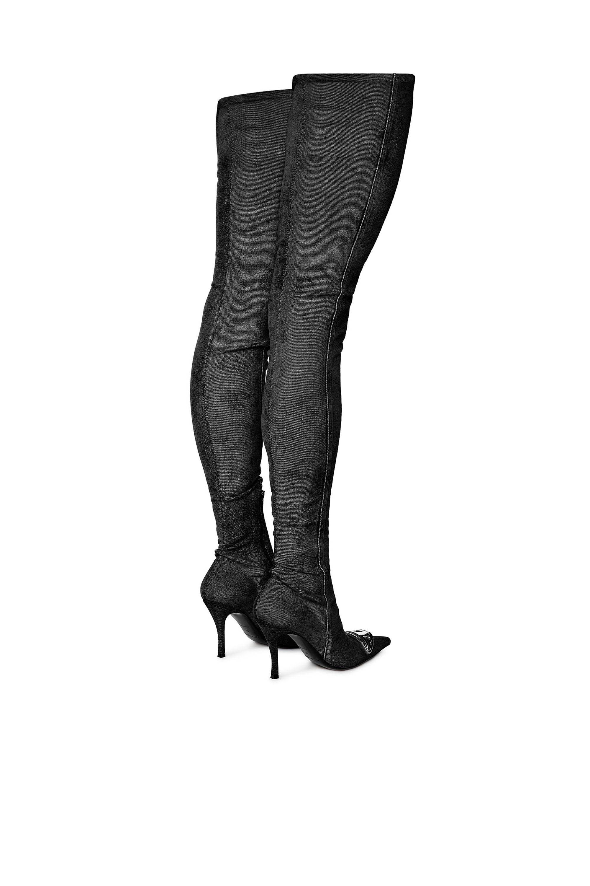 Diesel - D-VENUS TBT D, Woman D-Venus-Over-the-knee boots in stretch denim in Black - Image 3