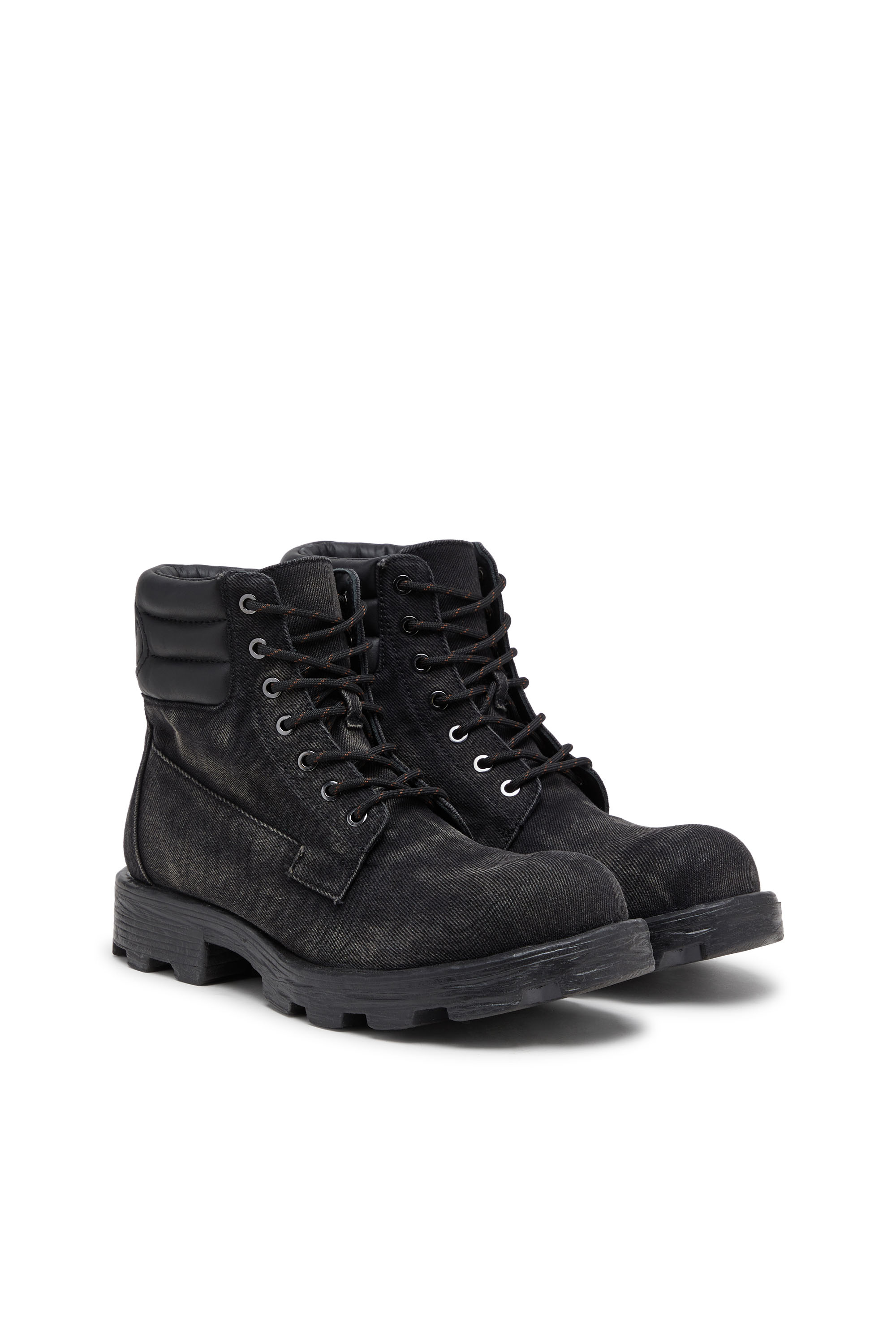 Diesel - D-HAMMER LACE UP, Man's D-Hammer-Combat boots in denim and leather in Black - 2