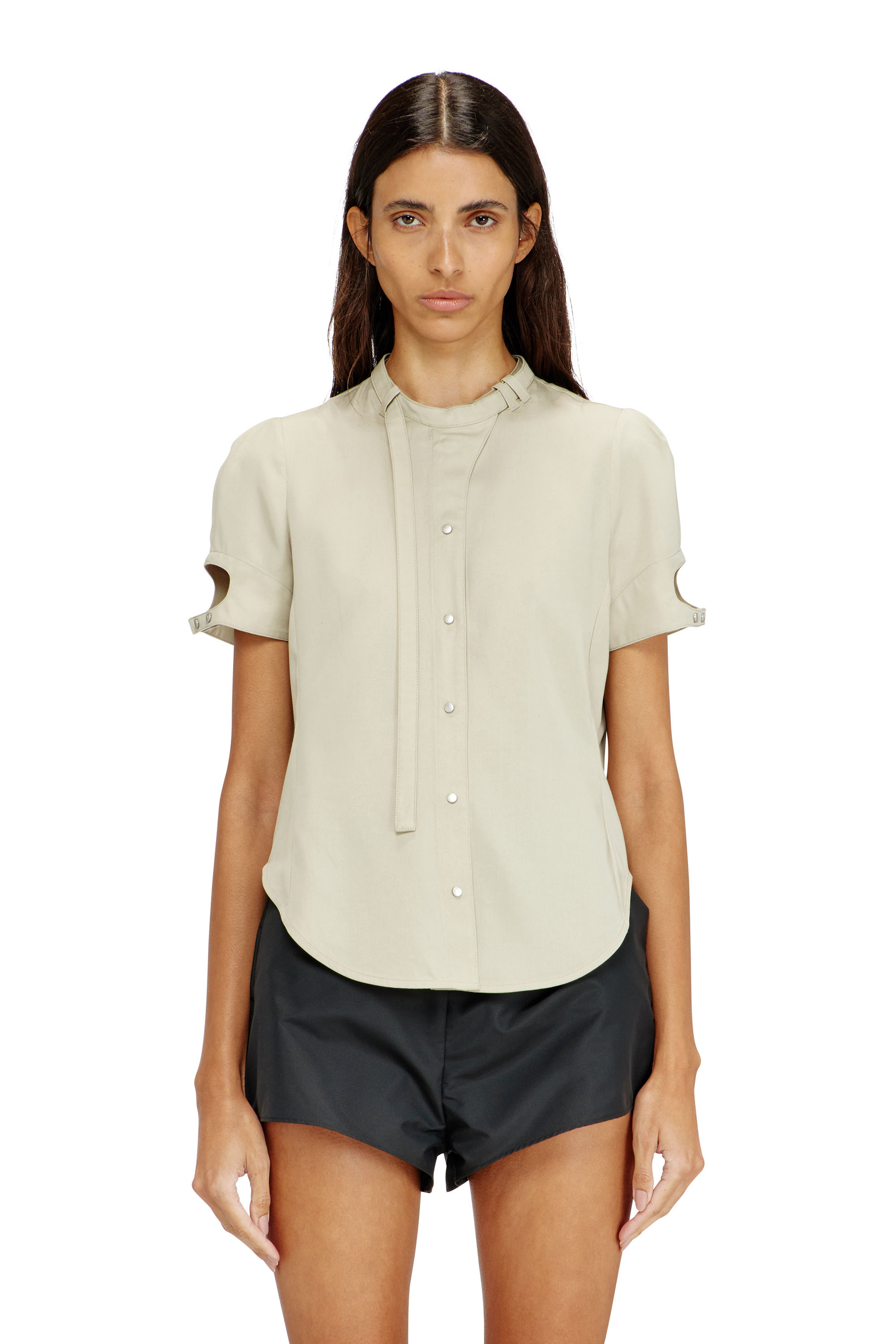 Diesel - C-INDIA, Woman's Short-sleeve biker-detail shirt in lyocell in Beige - 1