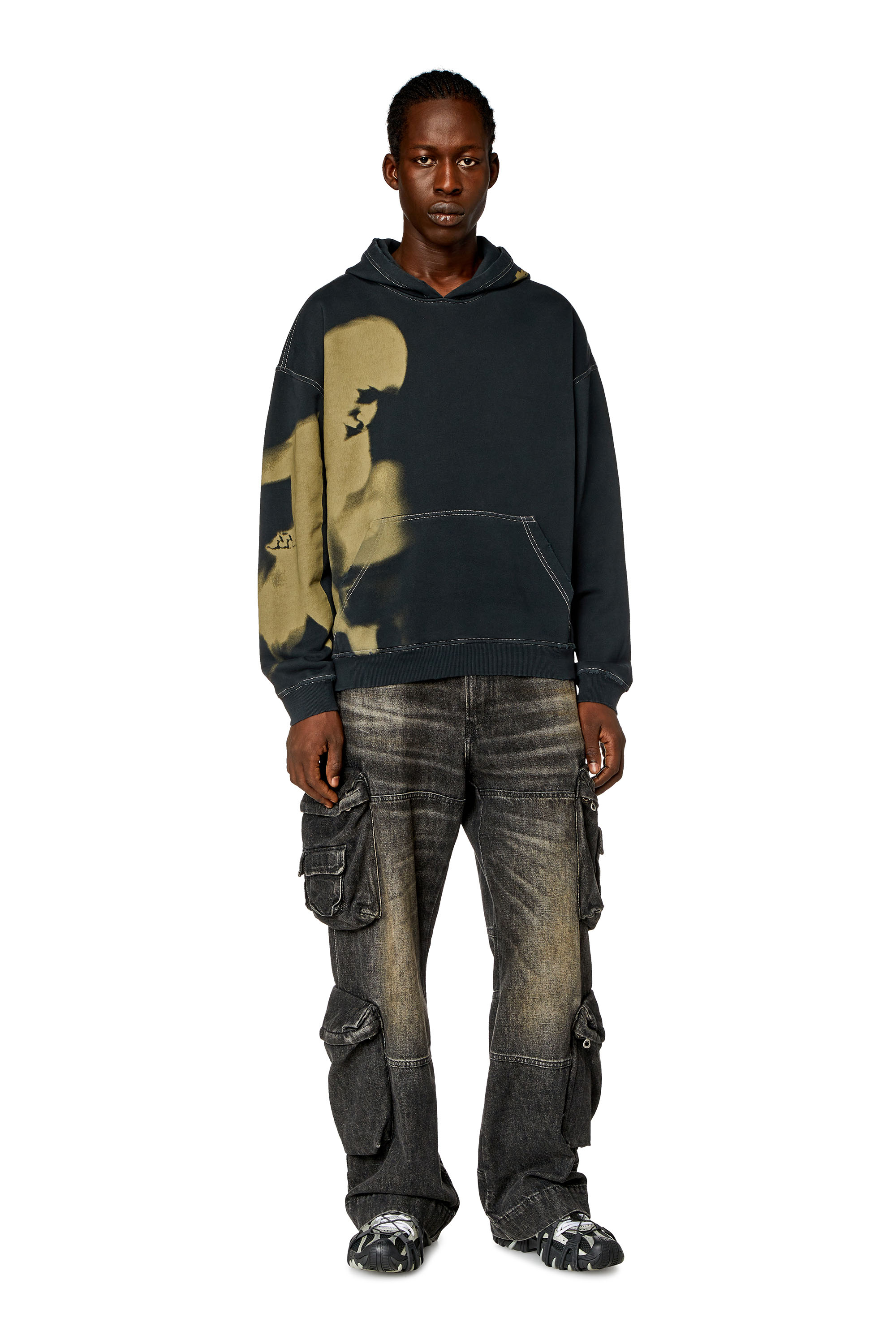Diesel - S-BOXT-HOOD-N4, Man Distressed hoodie with smudgy print in Black - Image 2