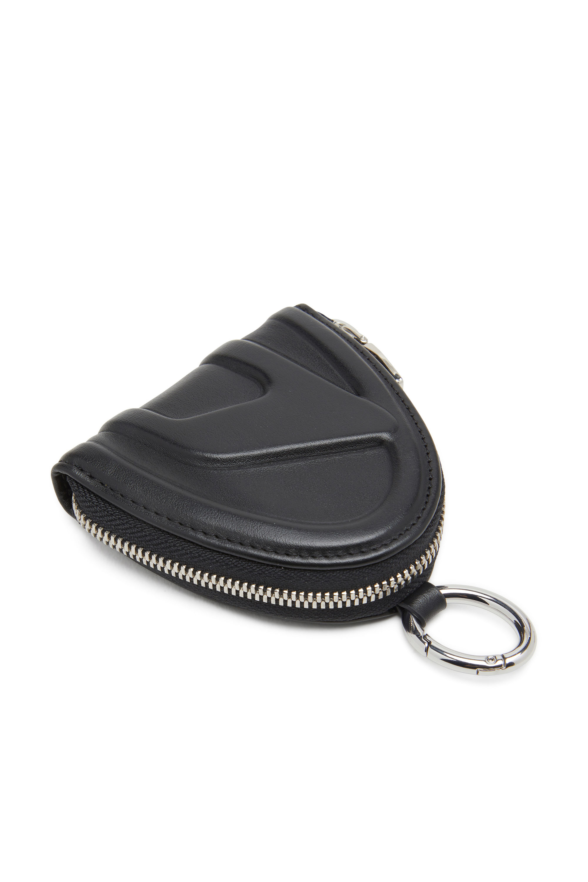 Diesel - 1DR-FOLD COIN PURSE ZIP, Woman Leather coin purse with embossed logo in Black - Image 4