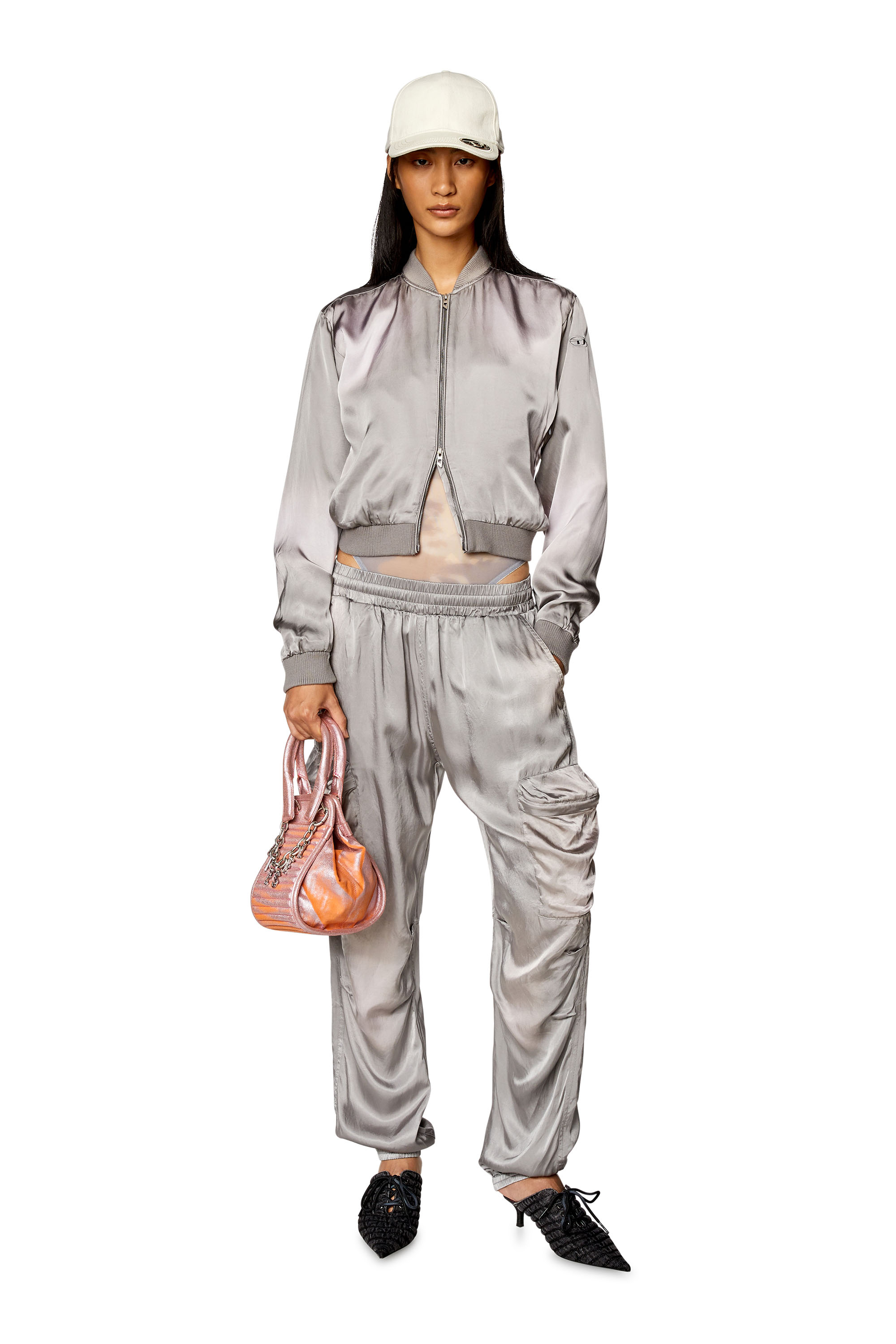 Diesel - P-MIROW-N1, Woman Cargo pants in treated satin in Grey - Image 1