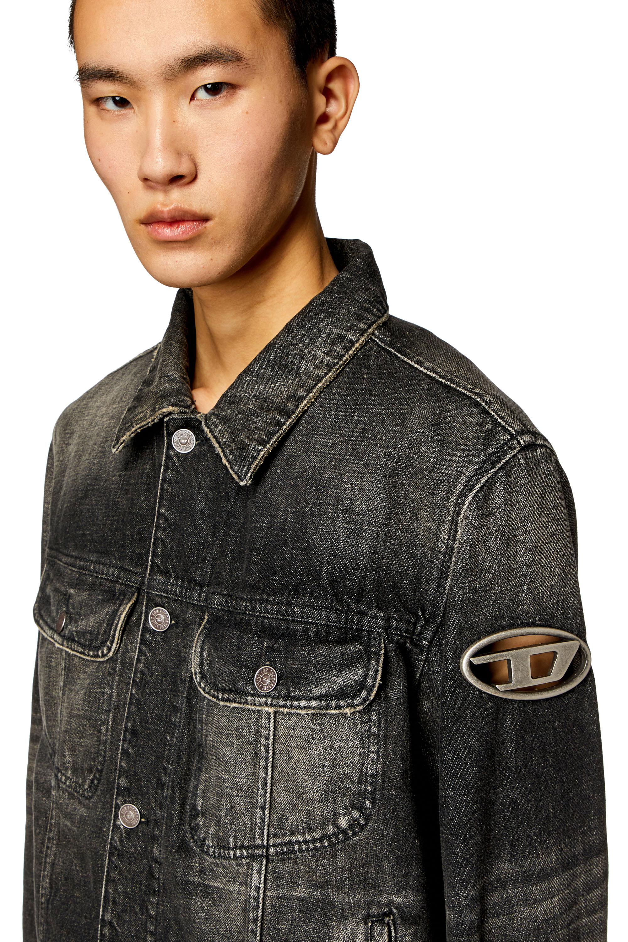 Diesel - D-BARCY-S2, Man Regular-fit trucker jacket with cut-out logo in Black - Image 5