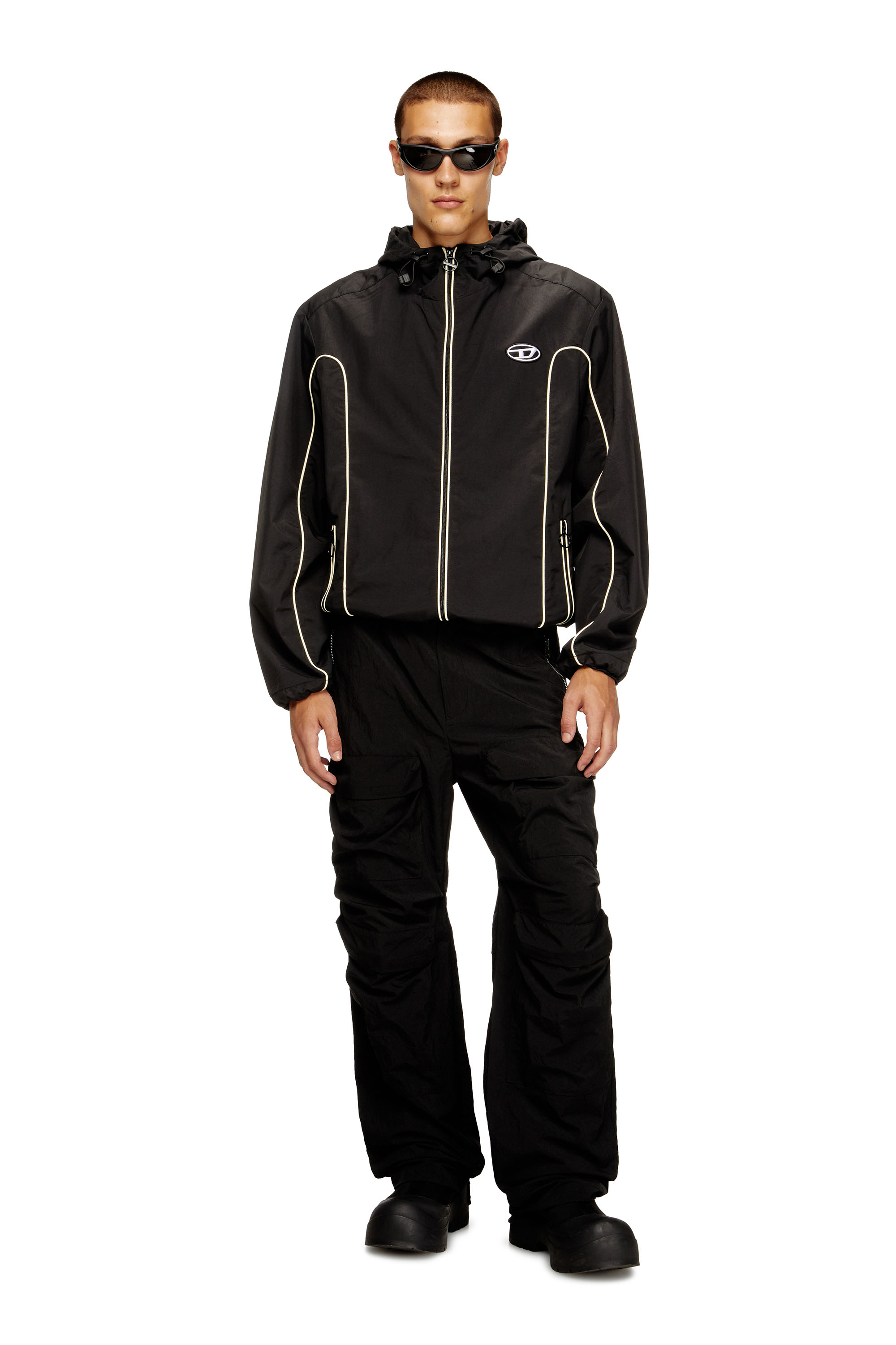 Diesel - J-HIVES, Man's Windbreaker with contrast piping in Black - 1