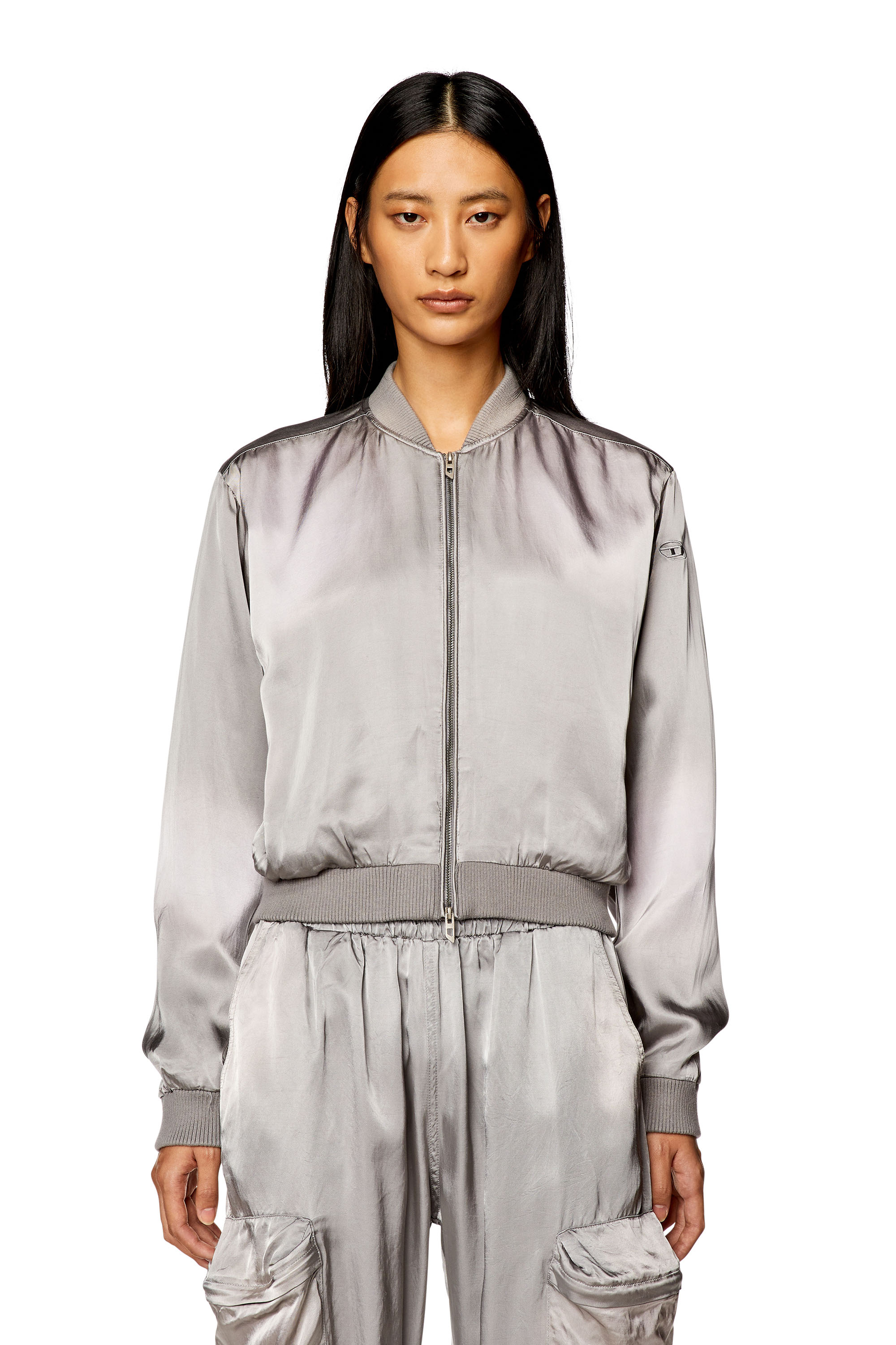 Diesel - G-KHLOW-N1, Woman Bomber jacket in treated satin in Grey - Image 6