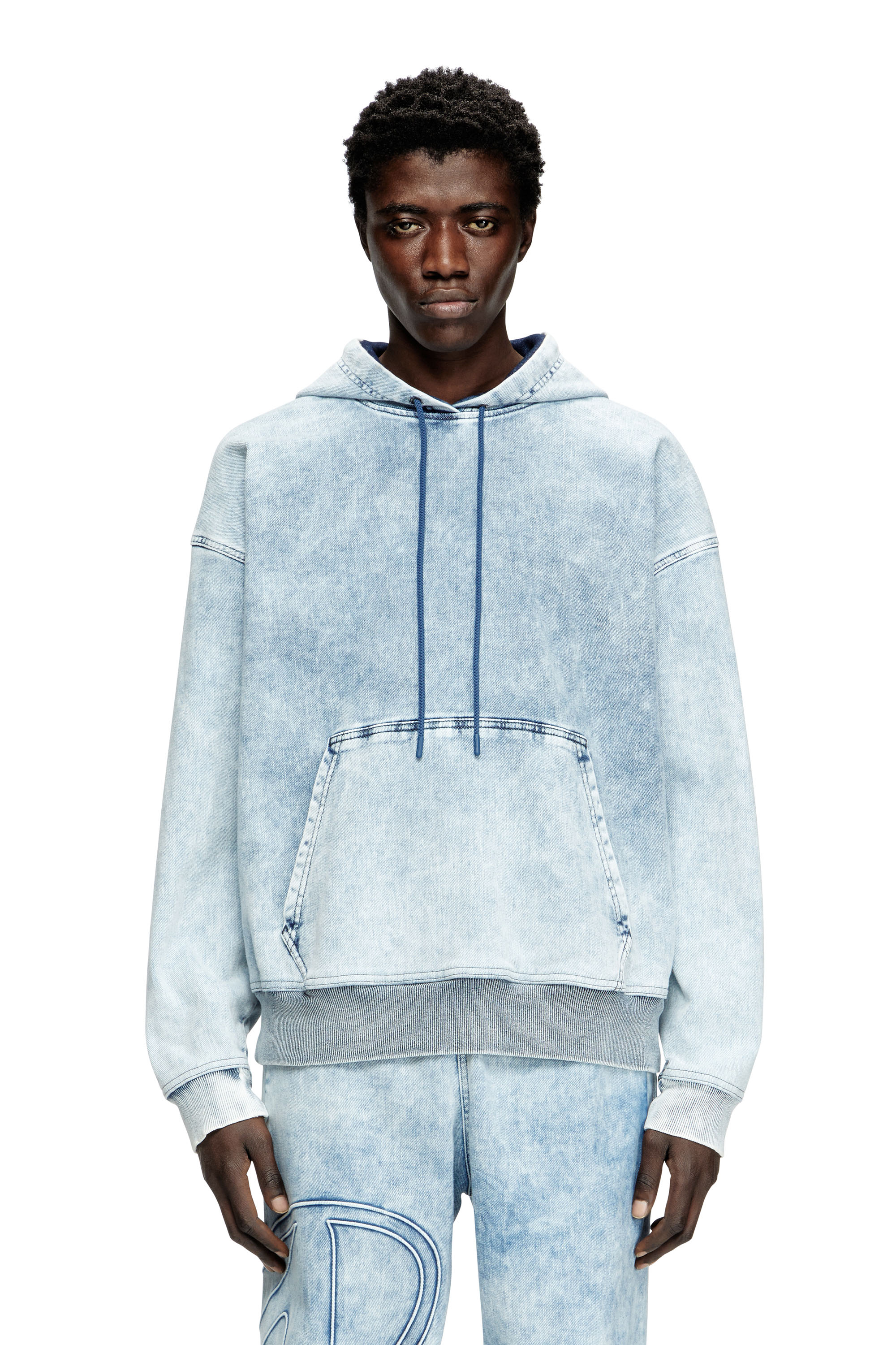 Diesel - D-REBBIT-S-TRACK, Unisex's Hoodie in marbled denim in Light Blue - 3