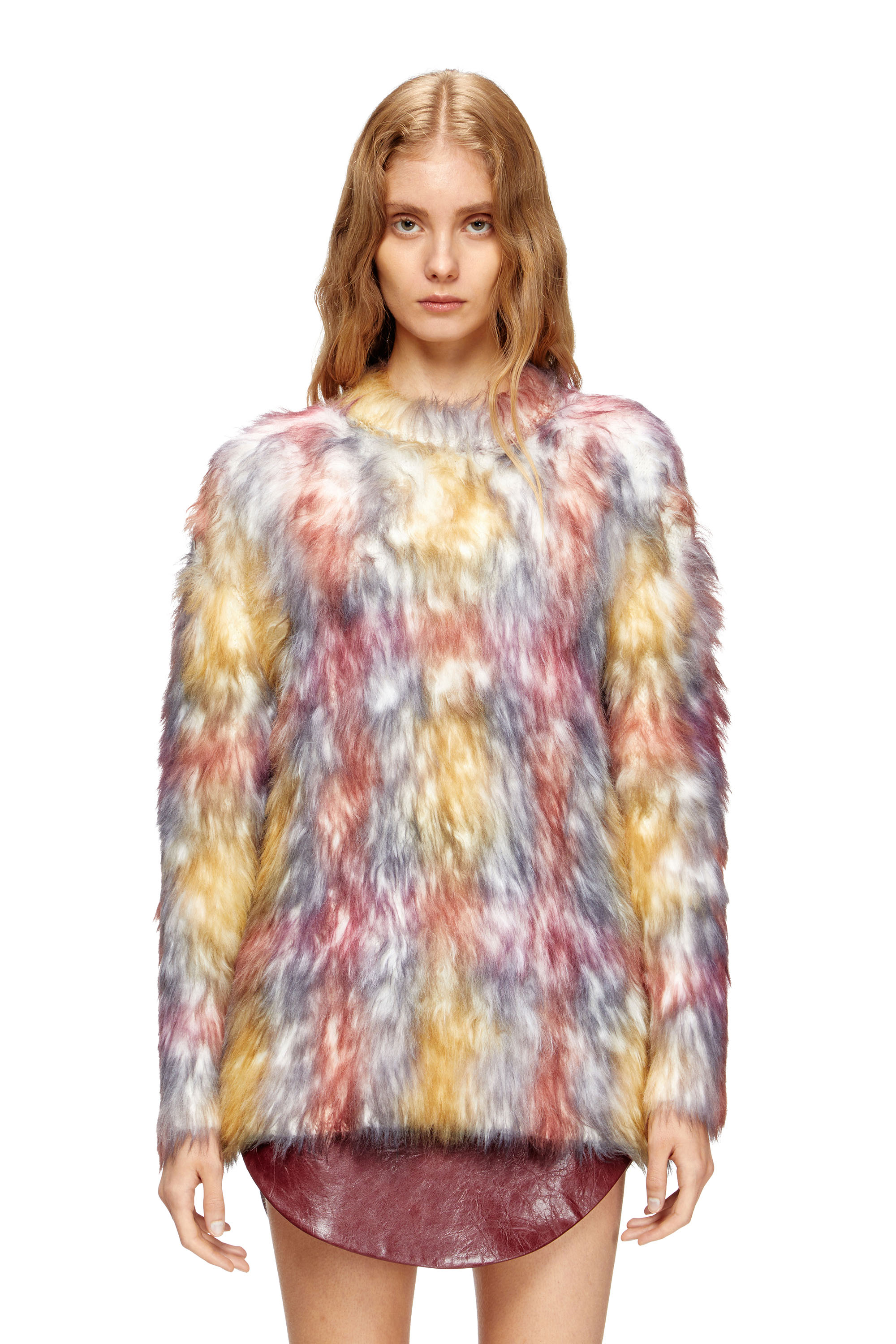 Diesel - M-BERRY, Woman's Fluffy jumper with check print in Grey/Red - 3