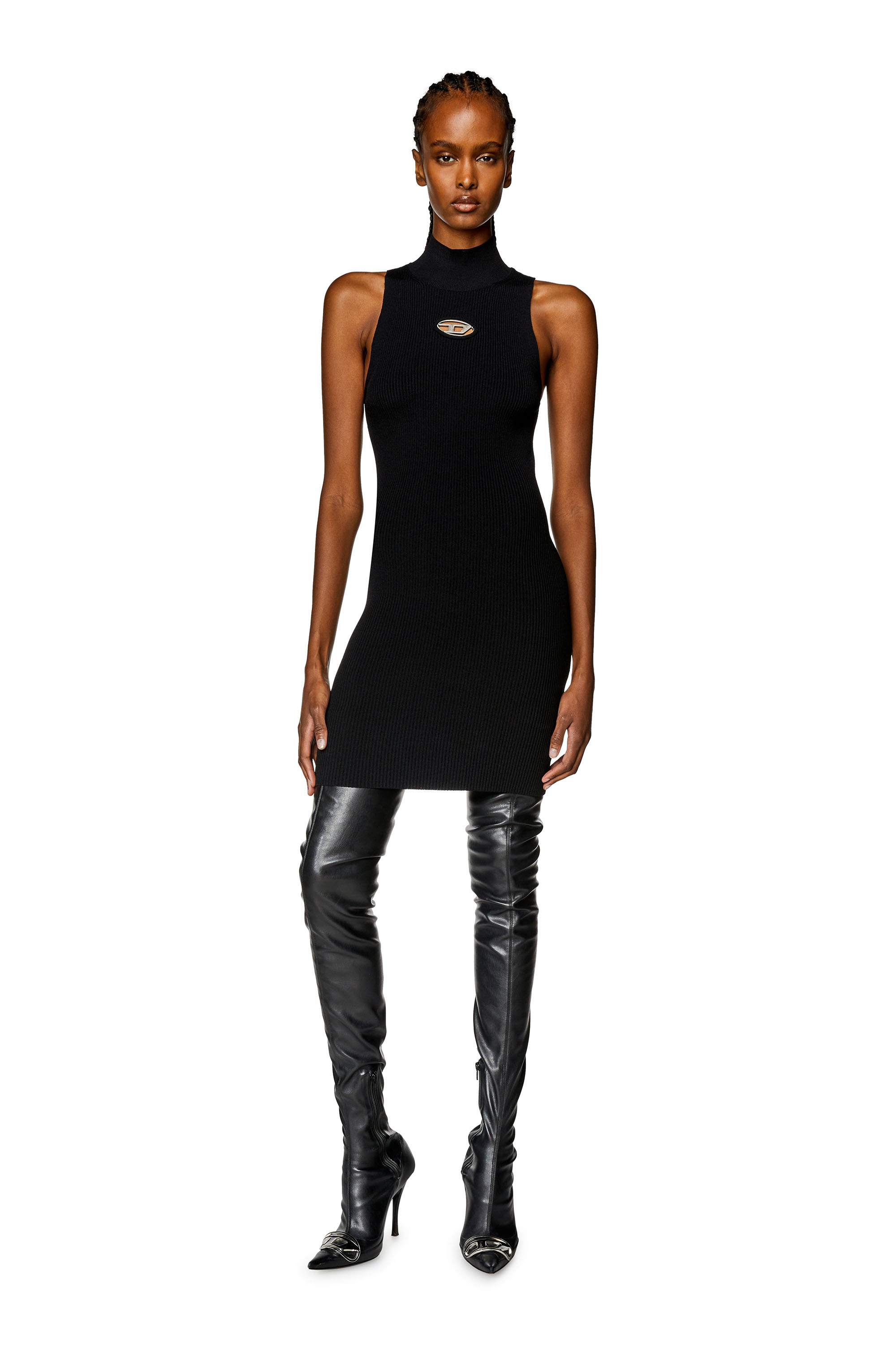 Diesel - M-ONERVAX, Woman Short turtleneck dress in ribbed knit in Black - Image 2