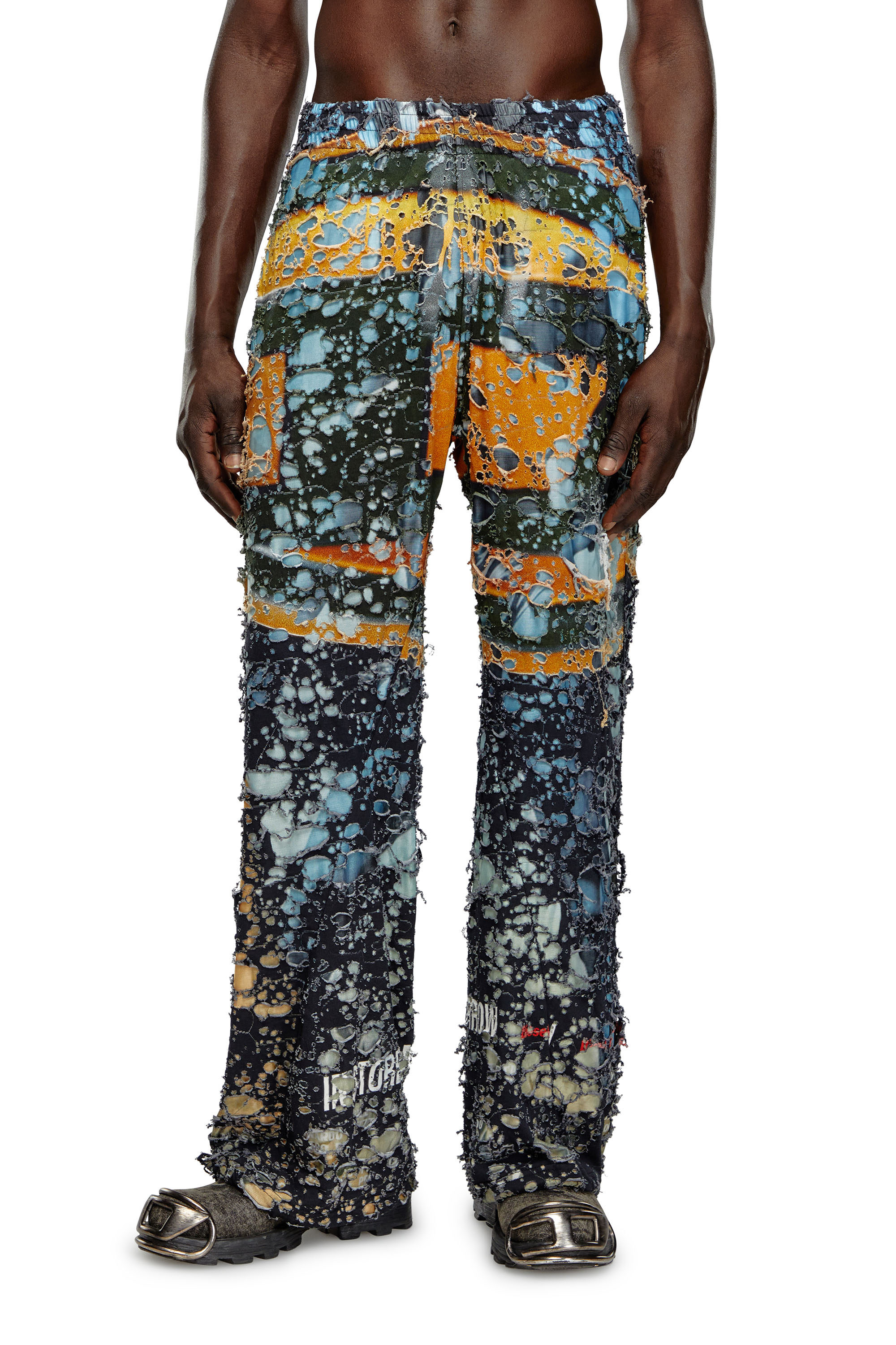 Diesel - P-LEOPES-PEEL, Man Destroyed pants with cinema prints in Multicolor - Image 1