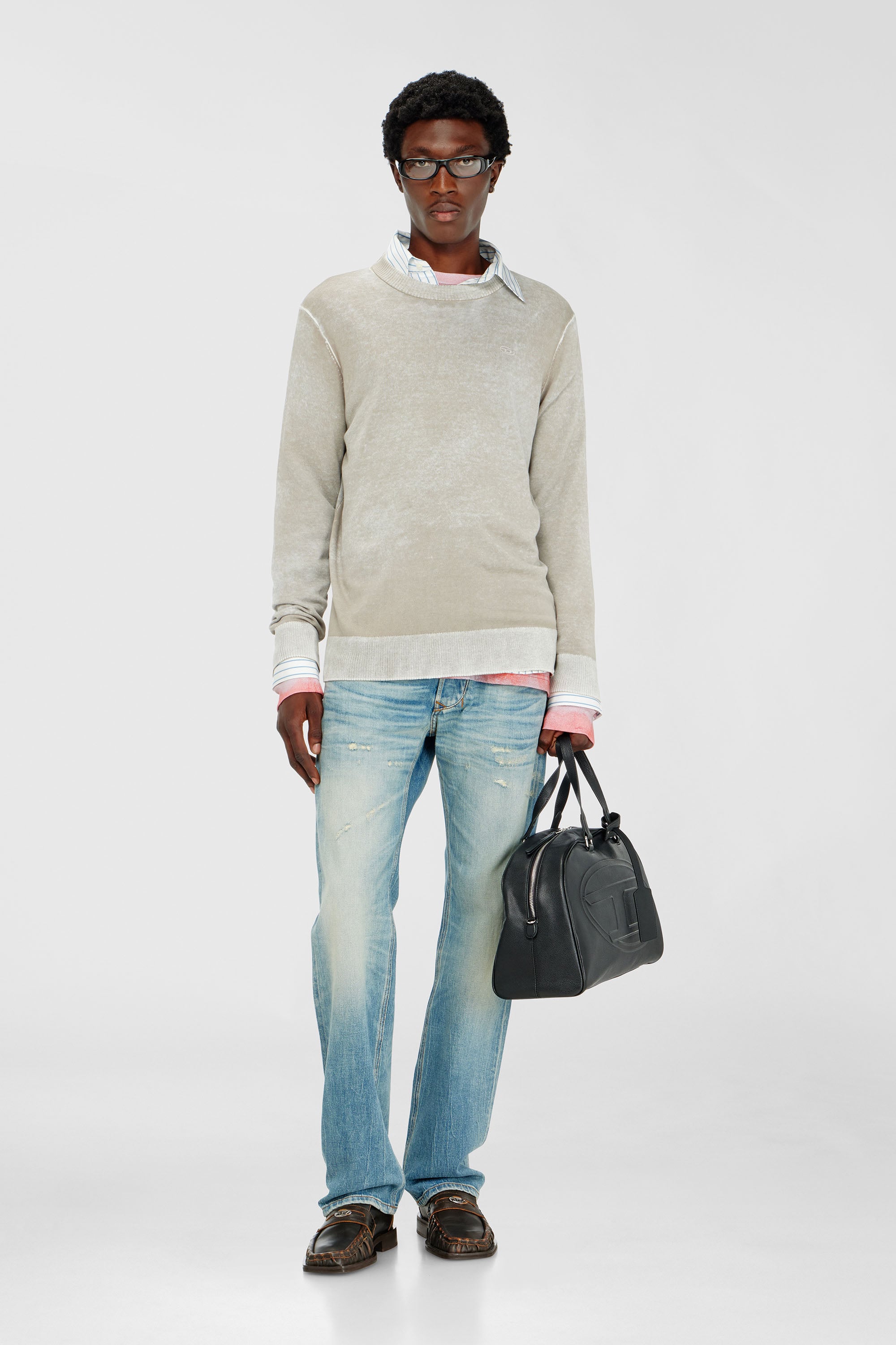 Diesel - K-LAURENT, Man's Jumper with faded reverse print in Light Grey - 2