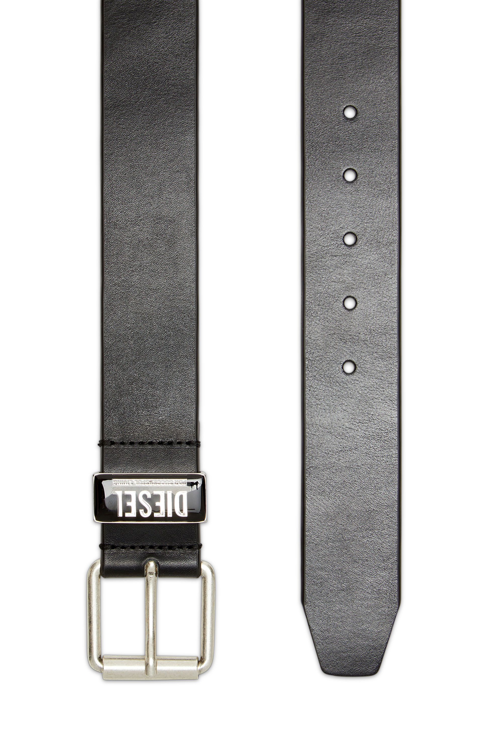 Diesel - B-GLOSSY LOOP 40, Man Leather belt with enamelled logo loop in Black - Image 2