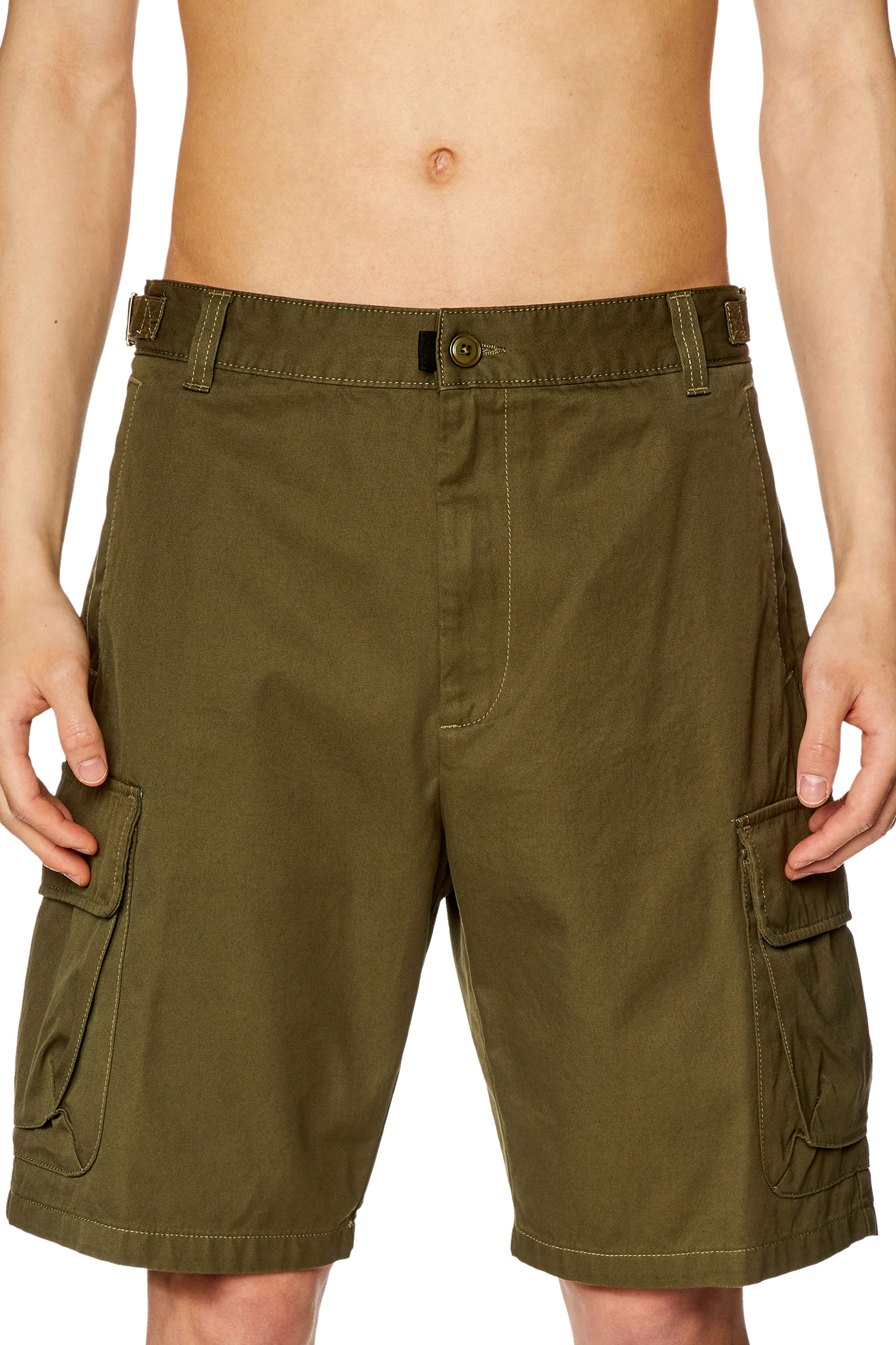 Diesel - P-ARGYM-SHORT, Man Twill cargo shorts in organic cotton in Green - Image 5