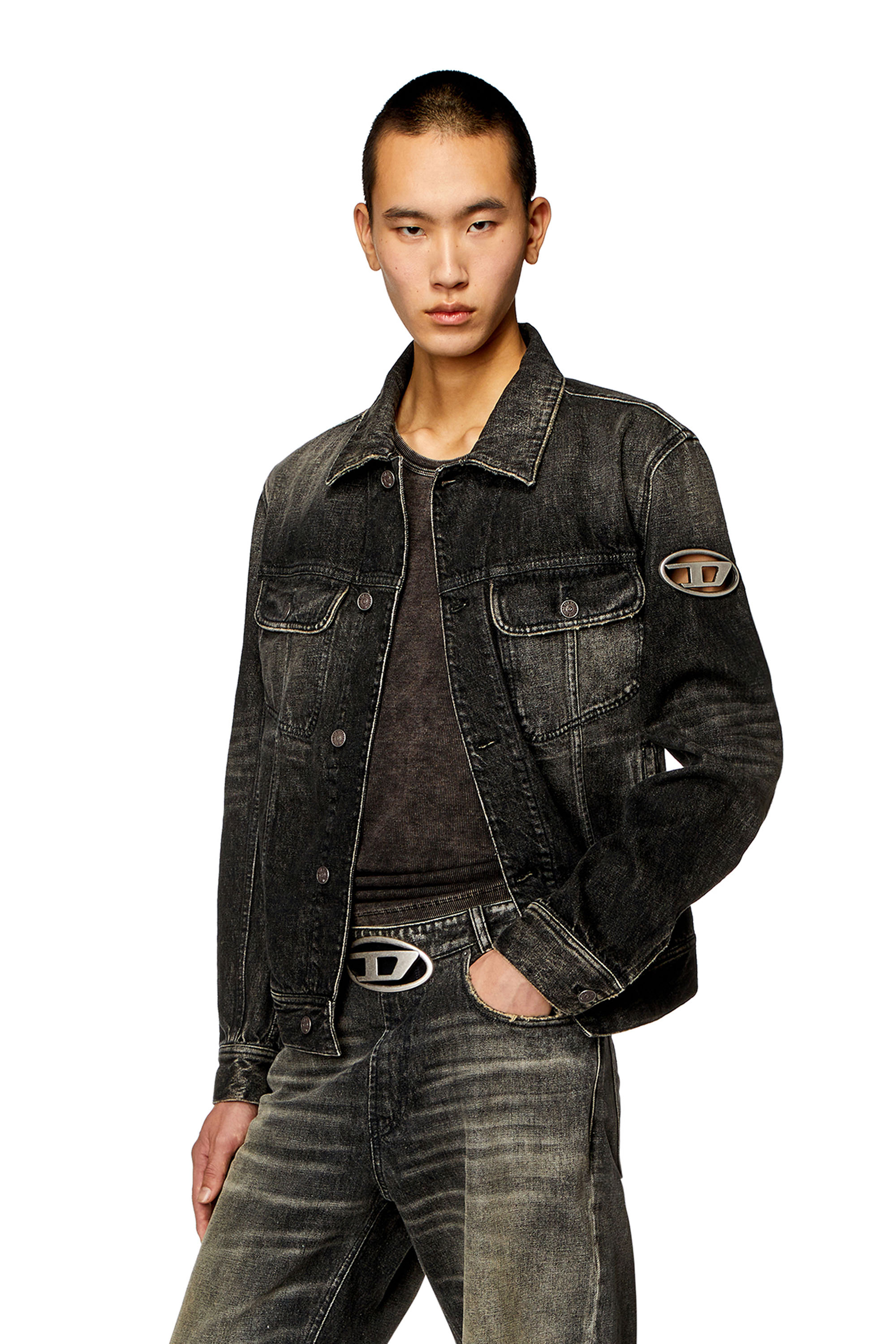 Diesel - D-BARCY-S2, Man Regular-fit trucker jacket with cut-out logo in Black - Image 1