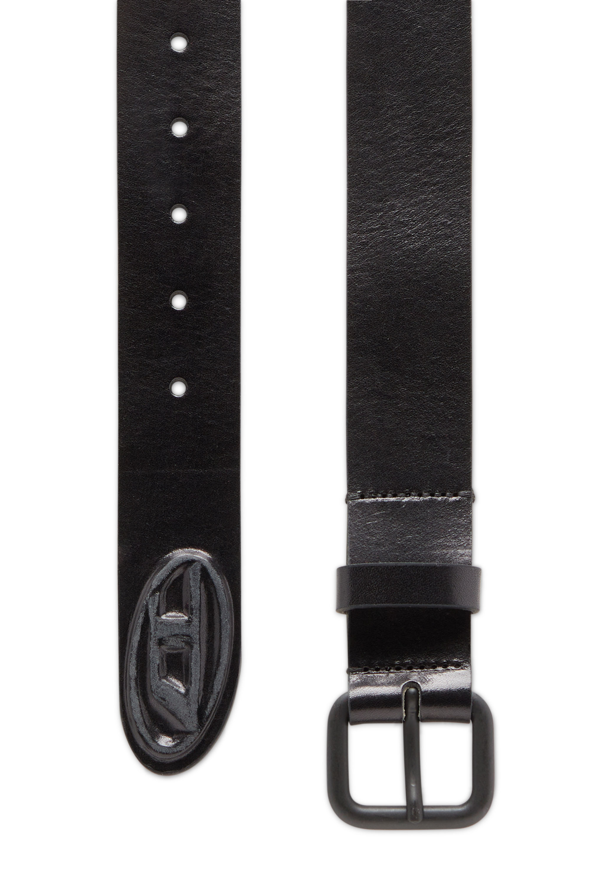 Diesel - B-1DR SCRATCH END, Man Leather belt with metal logo insert in Black - Image 2