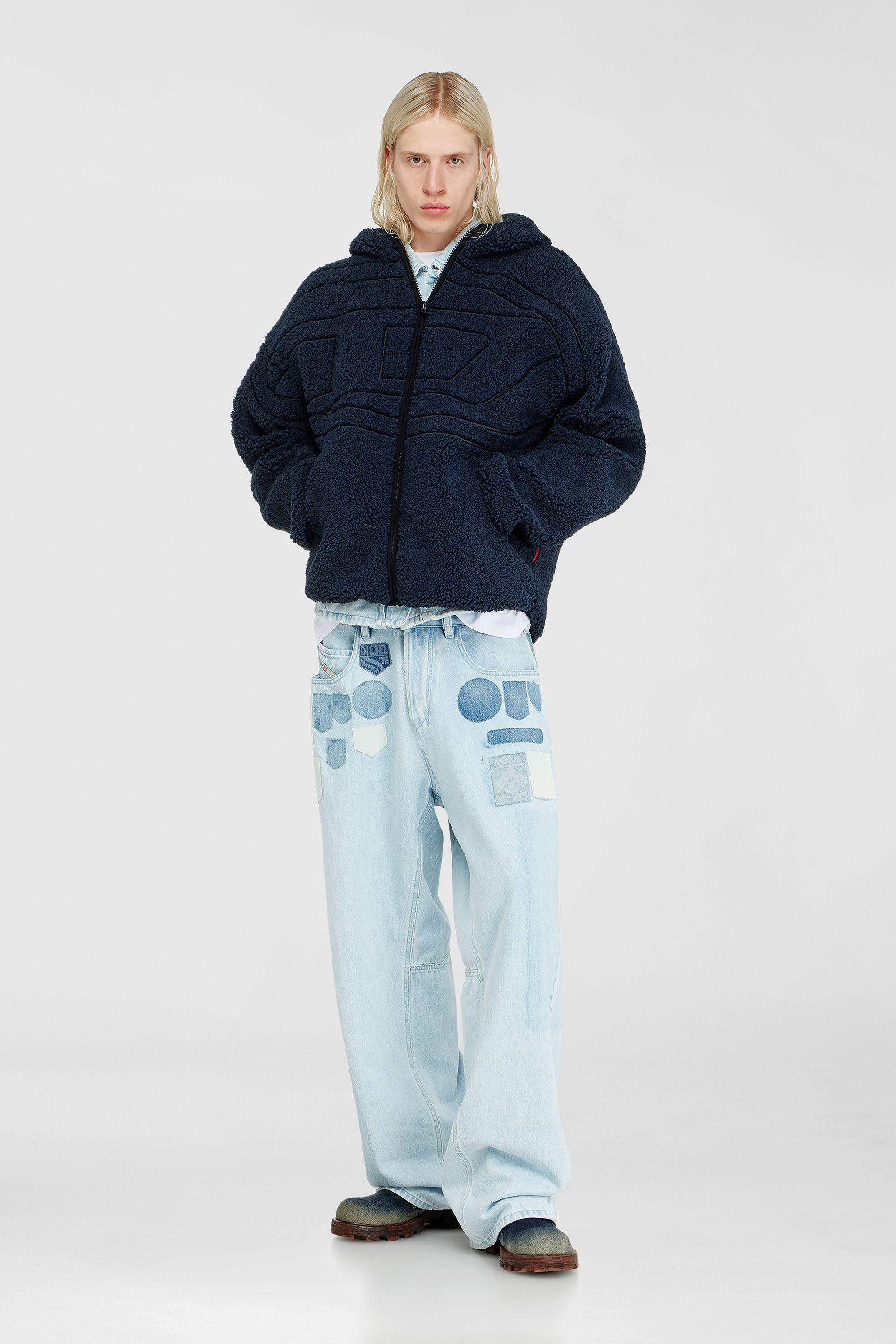 Diesel - S-ZAT, Man's Teddy hoodie sweatshirt in Dark Blue - 2