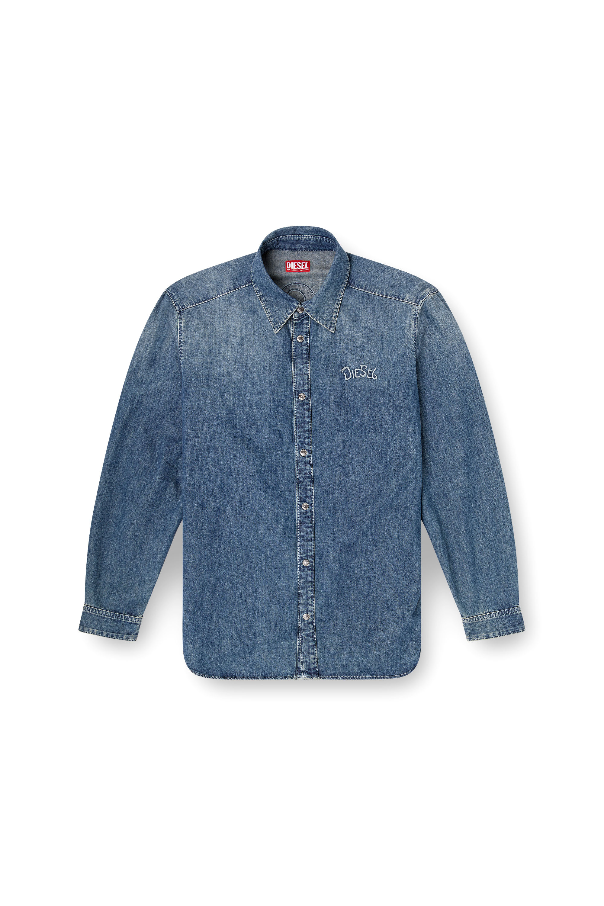 Diesel - D-SIMPLY-S15, Man's Denim shirt with embroidered emblem in Blue - 3