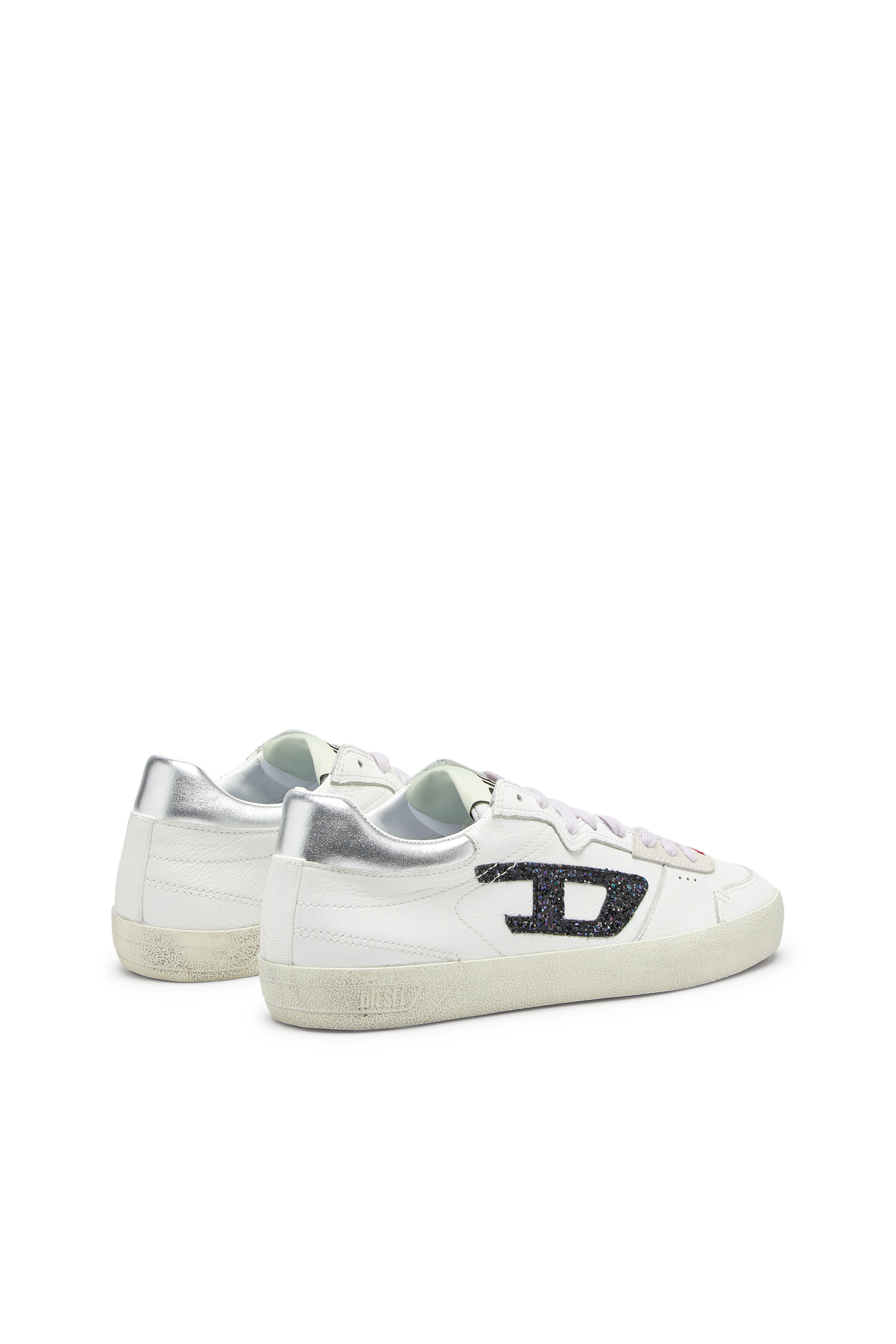 Diesel - S-LEROJI LOW W, Woman's S-Leroji-Leather sneakers with glitter logo in White/Black - 3