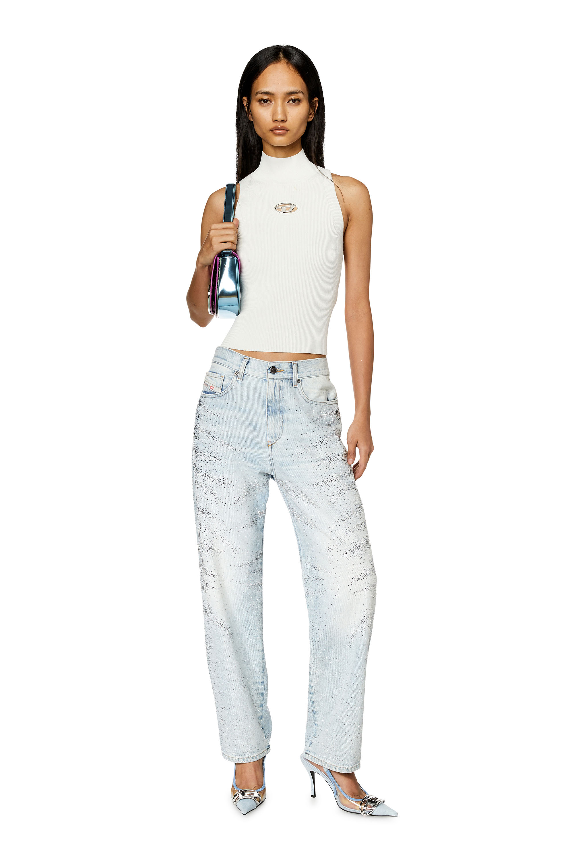 Diesel - M-ONERVAX-TOP, Woman Ribbed-knit turtleneck top in White - Image 2