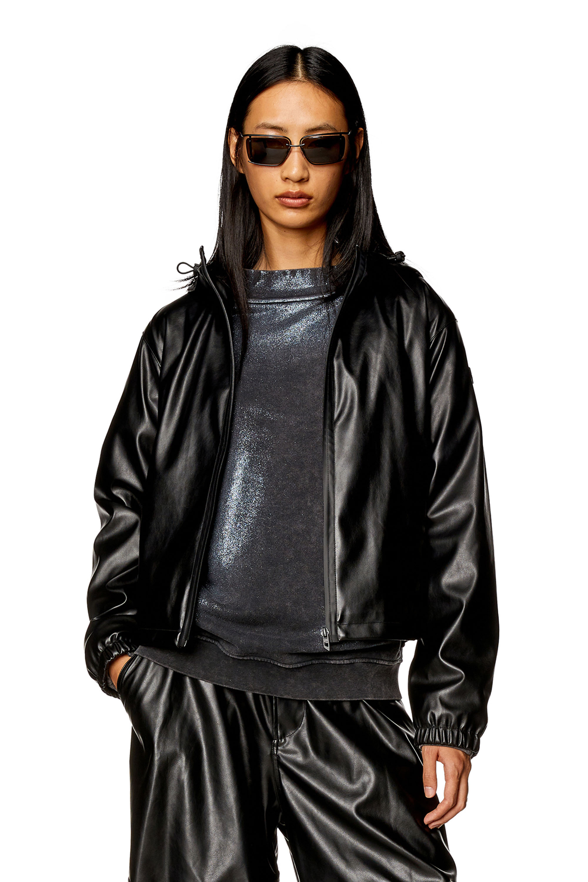 Diesel - G-BONNY-N1, Woman Hooded jacket in coated fabric in Black - Image 1