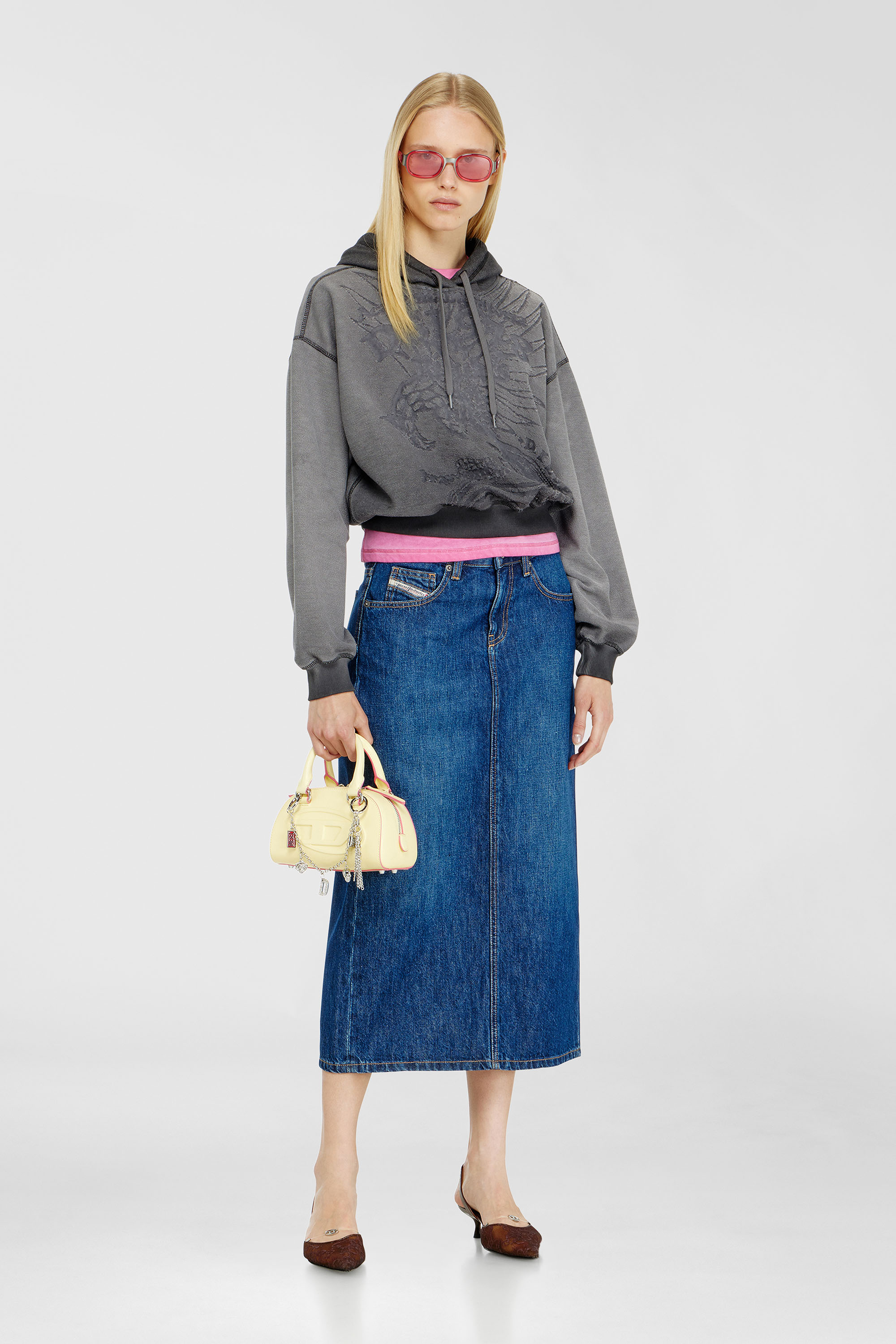 Diesel - F-SUNNY-HOOD, Woman's Hoodie with d&eacute;vor&eacute; print in Grey - 2