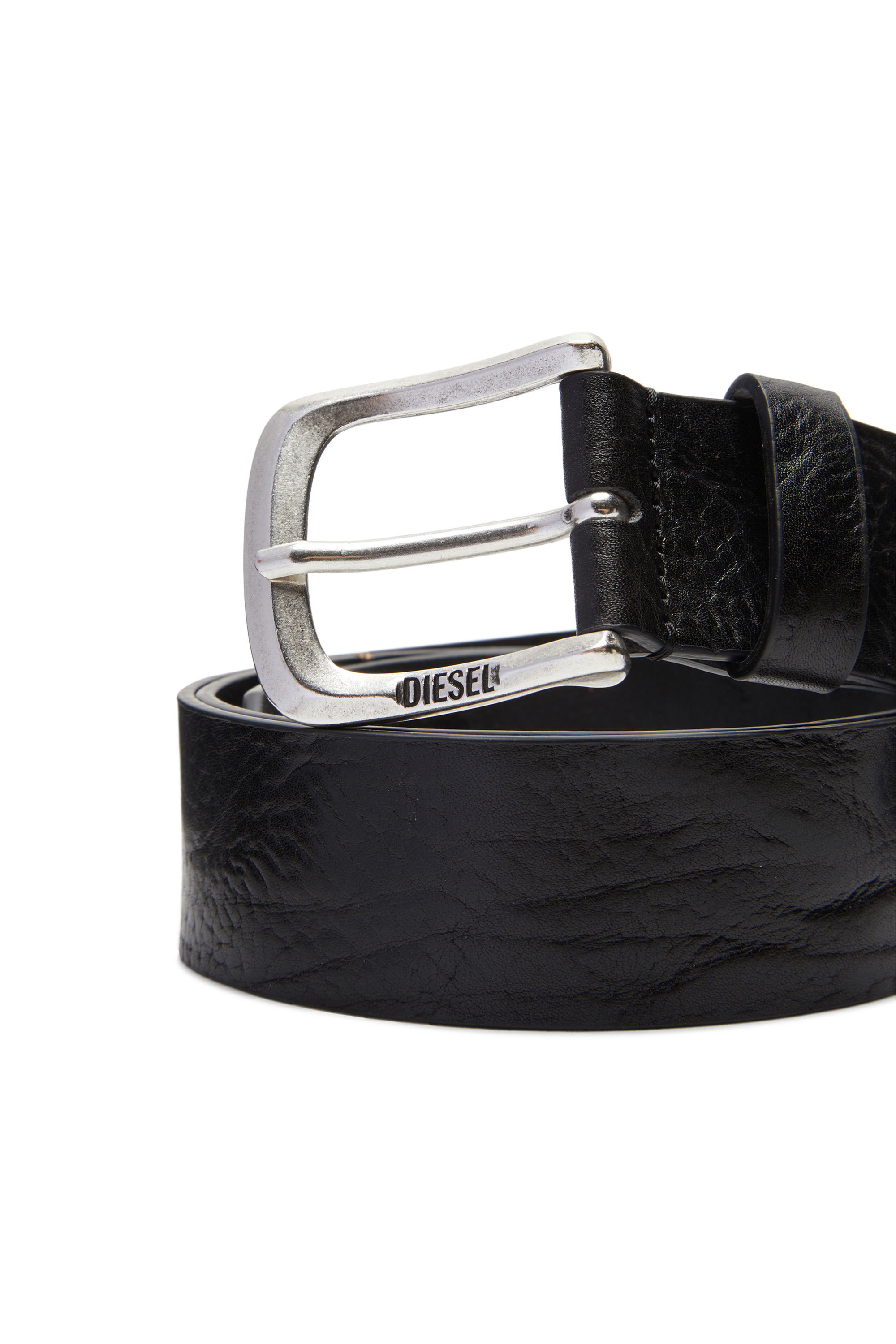 Diesel - B-JACKRON, Man Textured-leather belt with Jacron Patch in Black - Image 3