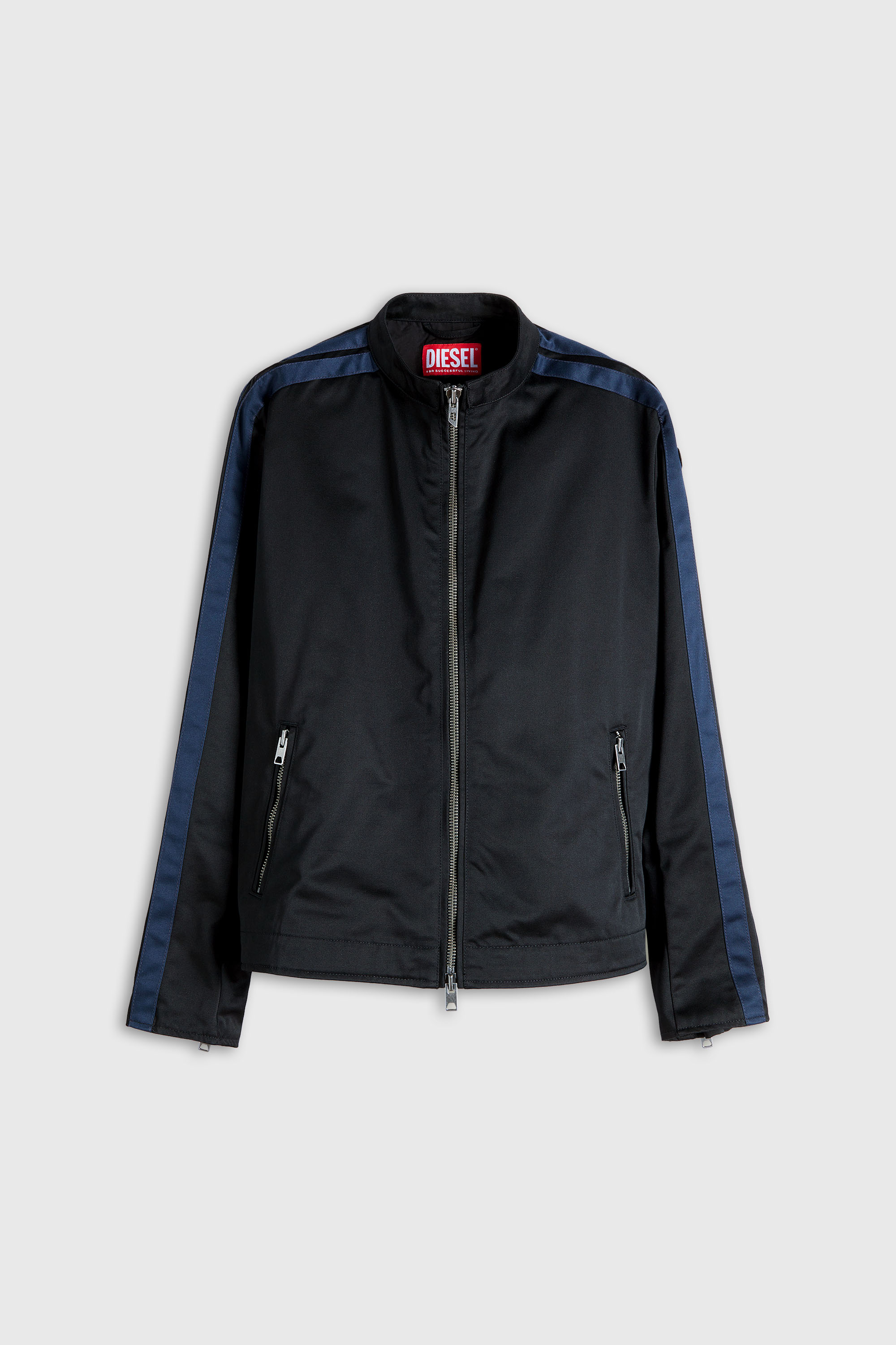 Diesel - J-NAEL, Man's Sporty biker jacket in technical cotton blend in Blue/Black - 2