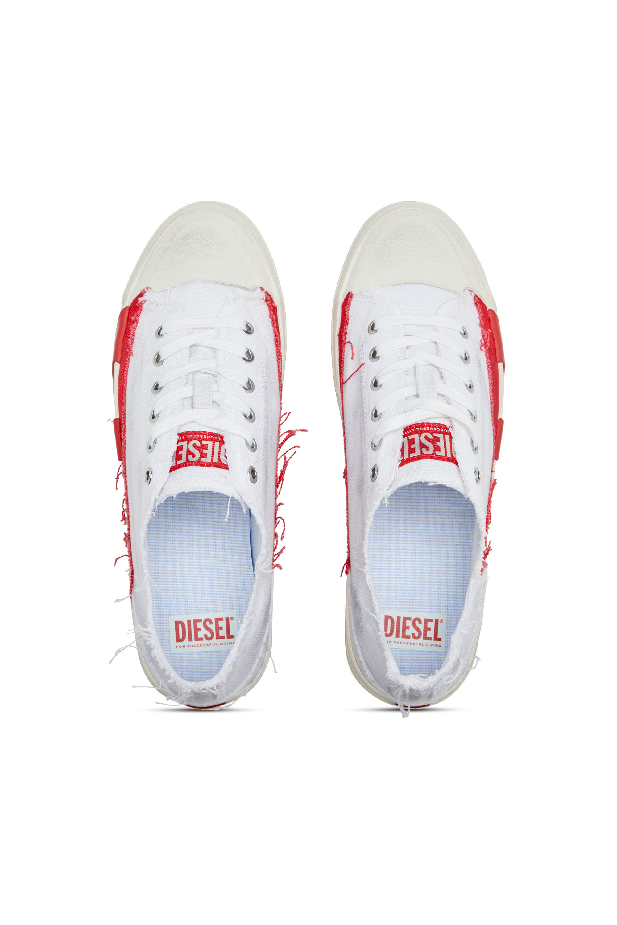 Diesel - S-D-VERSE LOW, Man's Dirty-effect canvas sneakers in White/Red - 5