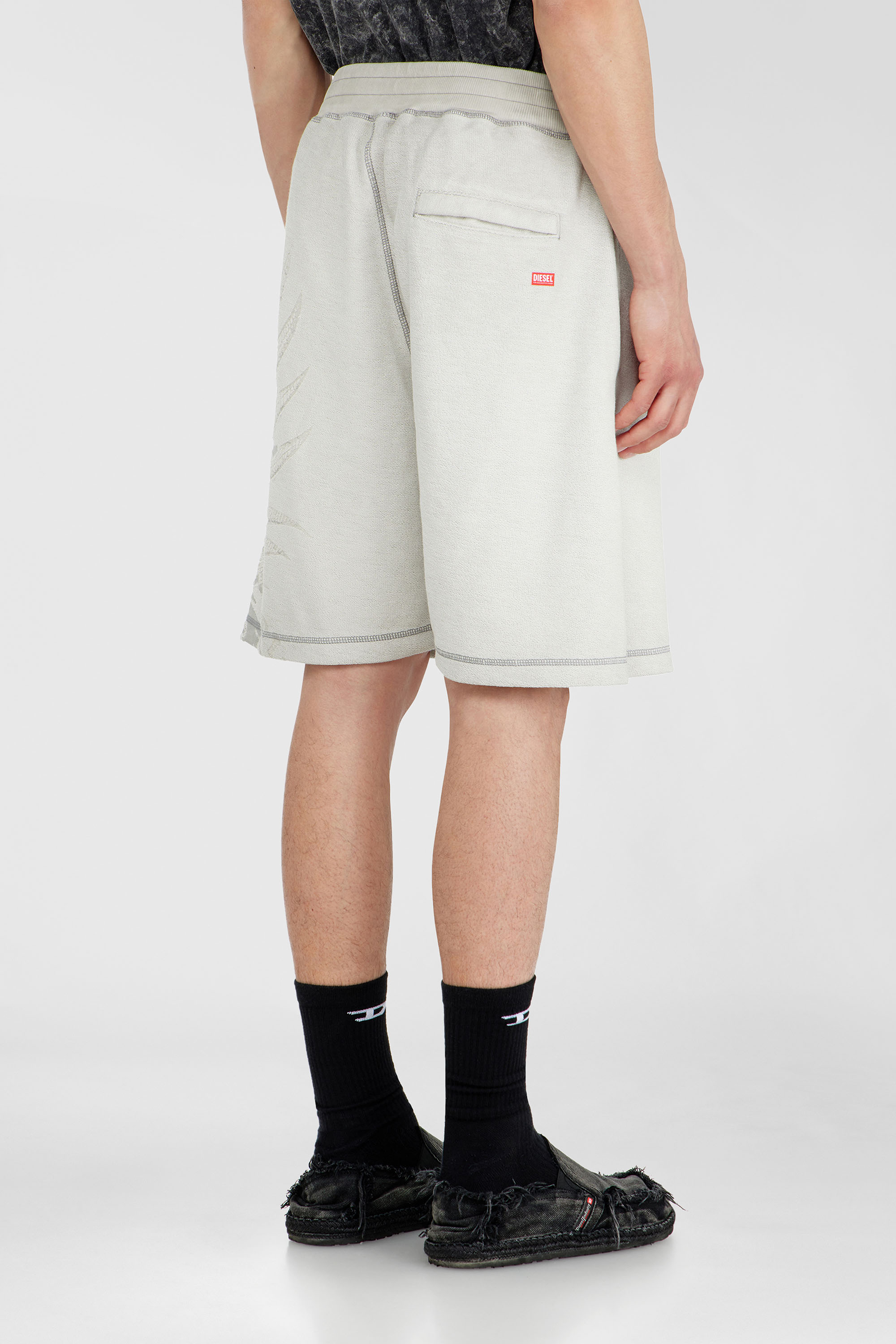 Diesel - P-RAWCROW, Man's Sweatshorts with d&eacute;vor&eacute; motifs in Light Grey - 4