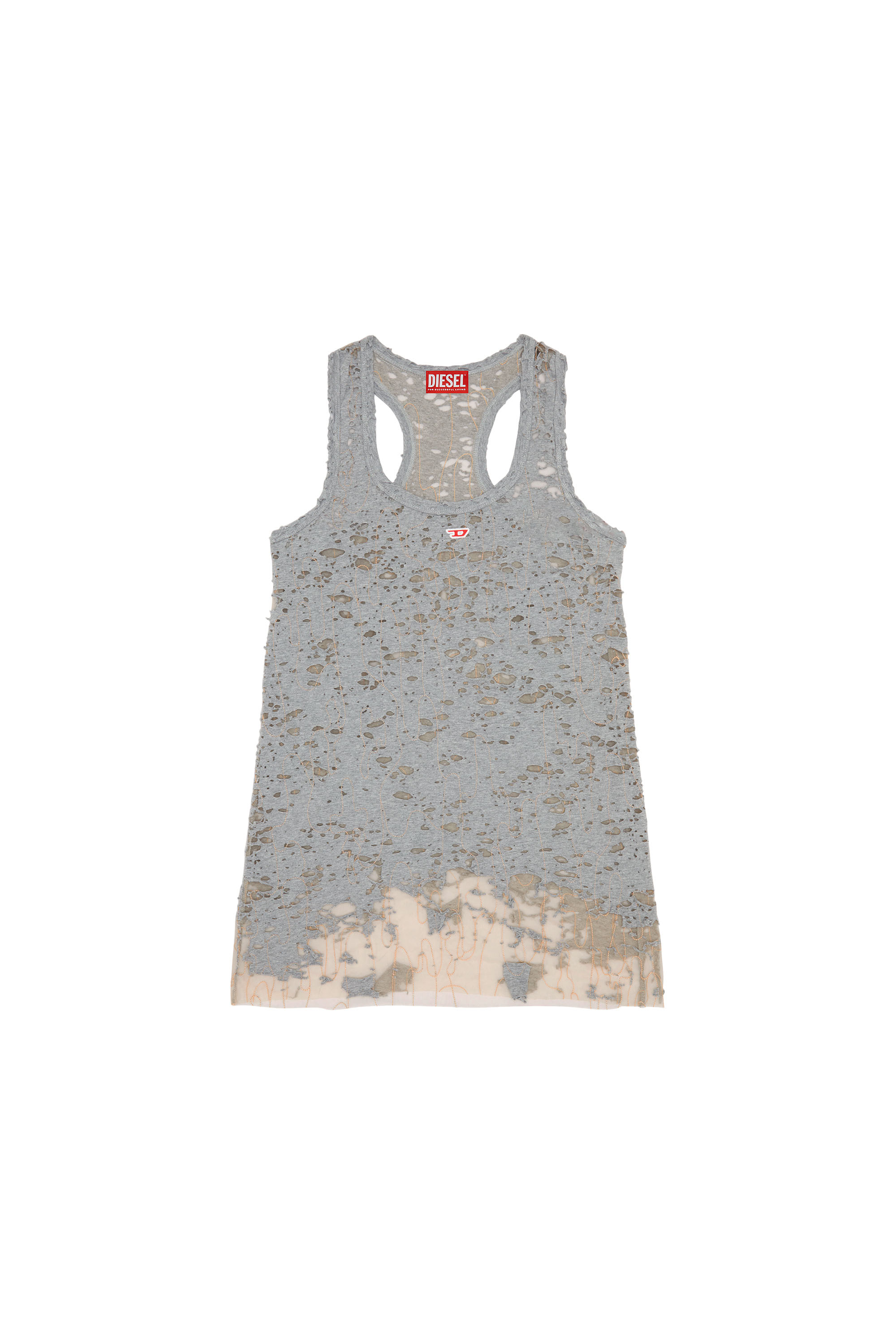Diesel - D-BILSON, Woman Short tank dress with destroyed effect in Grey - Image 1