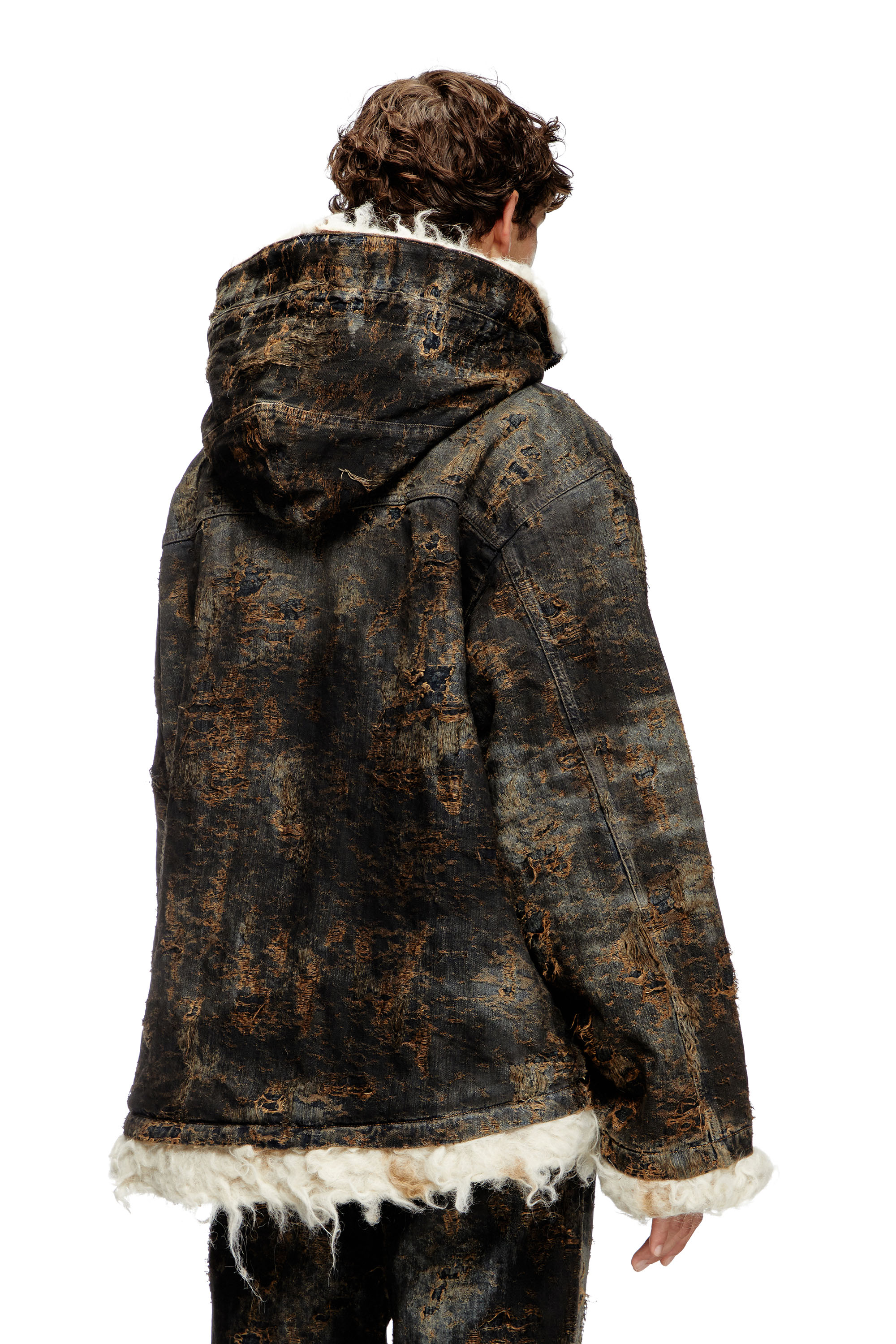 Diesel - D-ARAK-FSF, Unisex's Anorak in coated jacquard denim in Black/Brown - 3