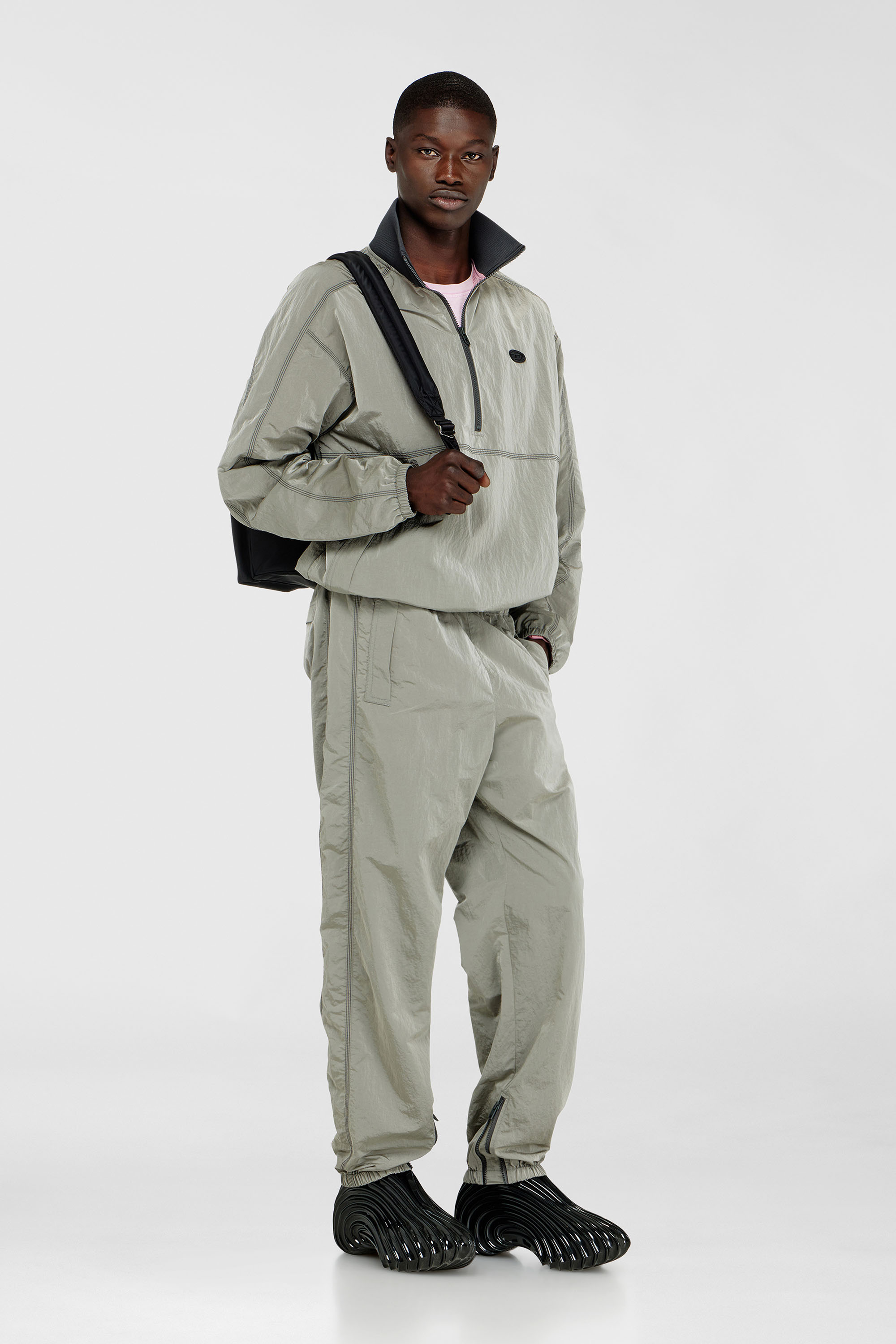 Diesel - J-ANOK, Man's Nylon jacket with crinkle effect in Light Grey - 2