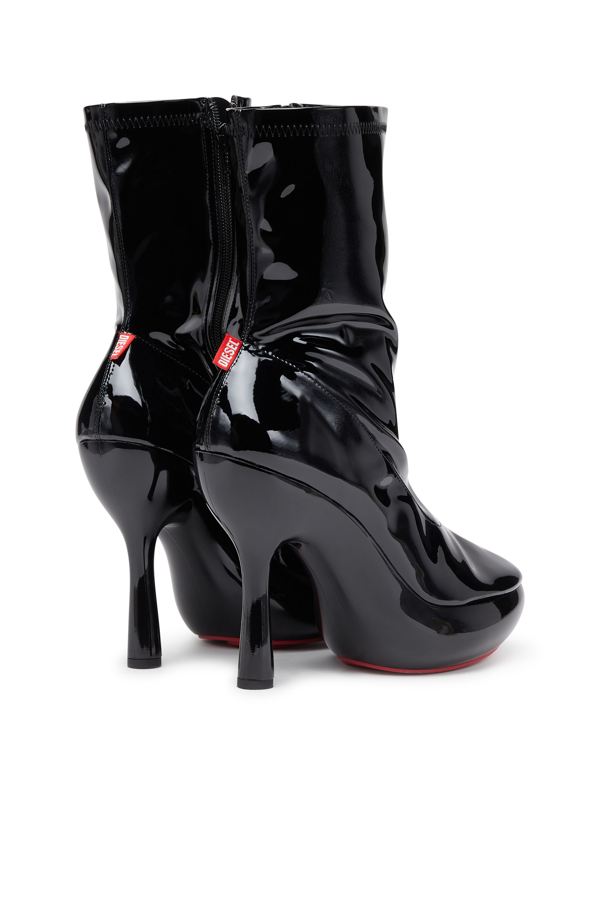 Diesel - D-LAKE PLATFORM MIDB ZIP  STRETCH, Woman's D-Lake-Platform ankle boots in patent stretch PU in Black - 4