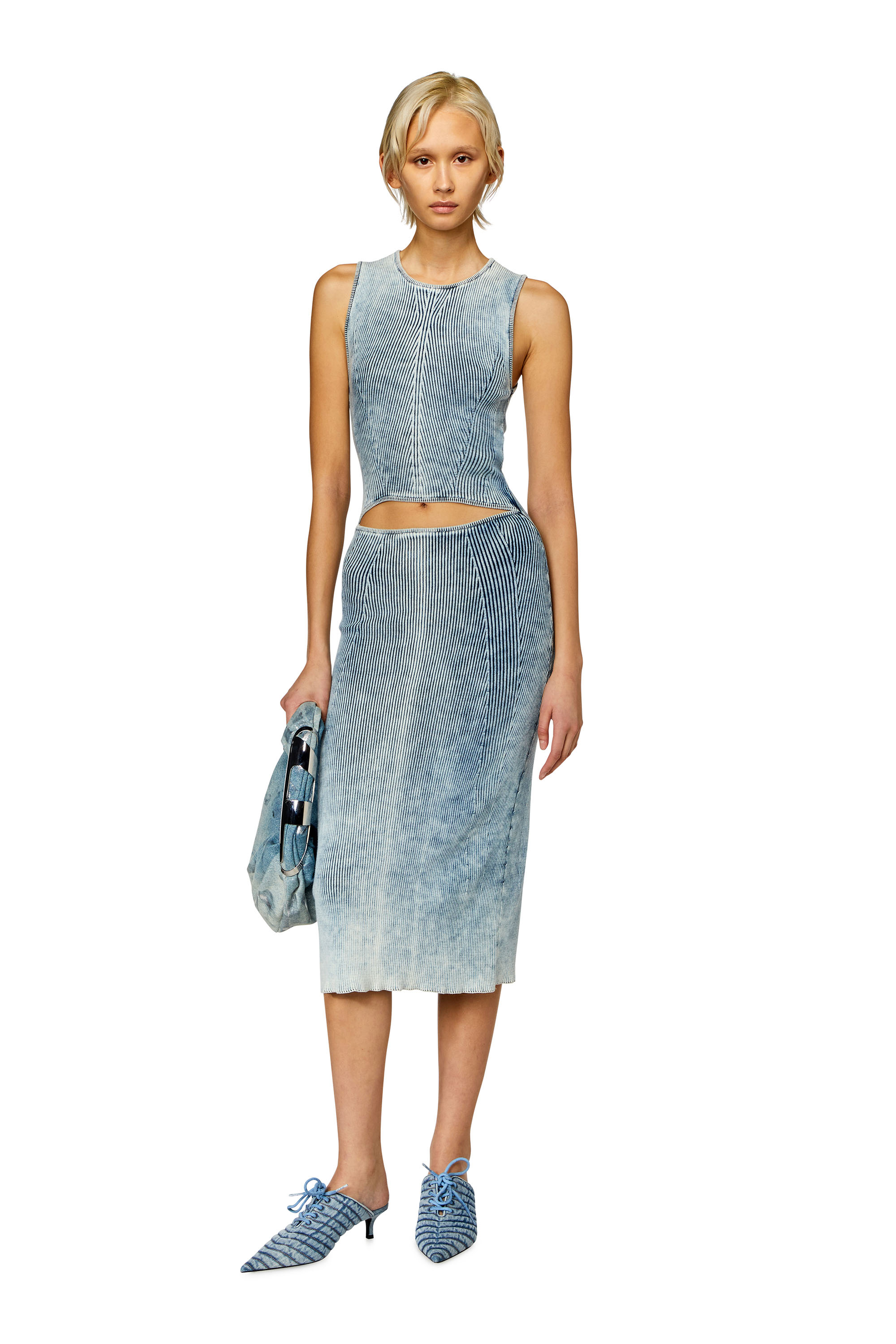 Diesel - M-TARYN, Woman Cut-out midi dress in indigo cotton knit in Blue - Image 1