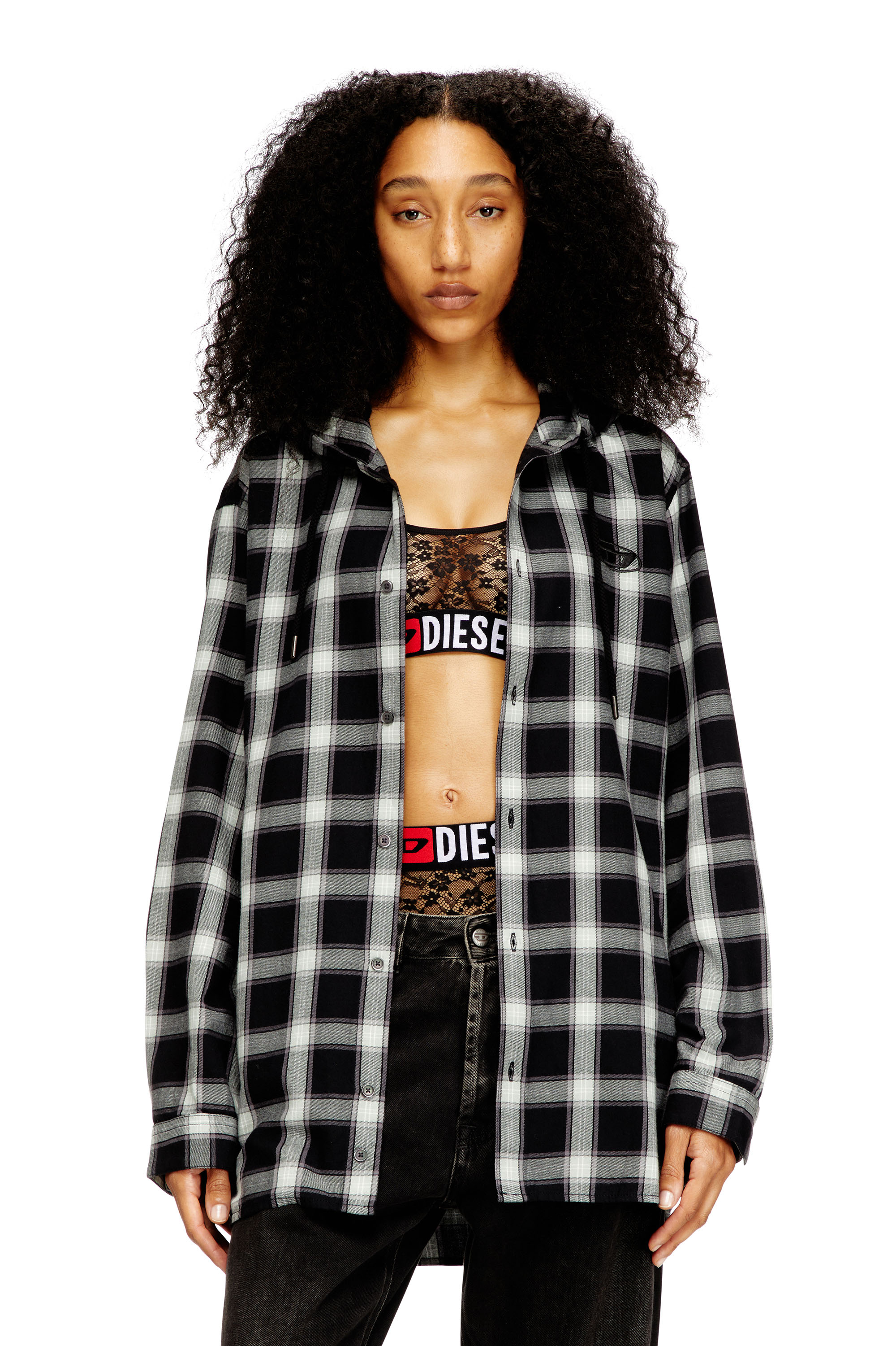 Diesel - UFSB-ORIBA, Woman's Lace bralette with Diesel logo elastic in Black - 1