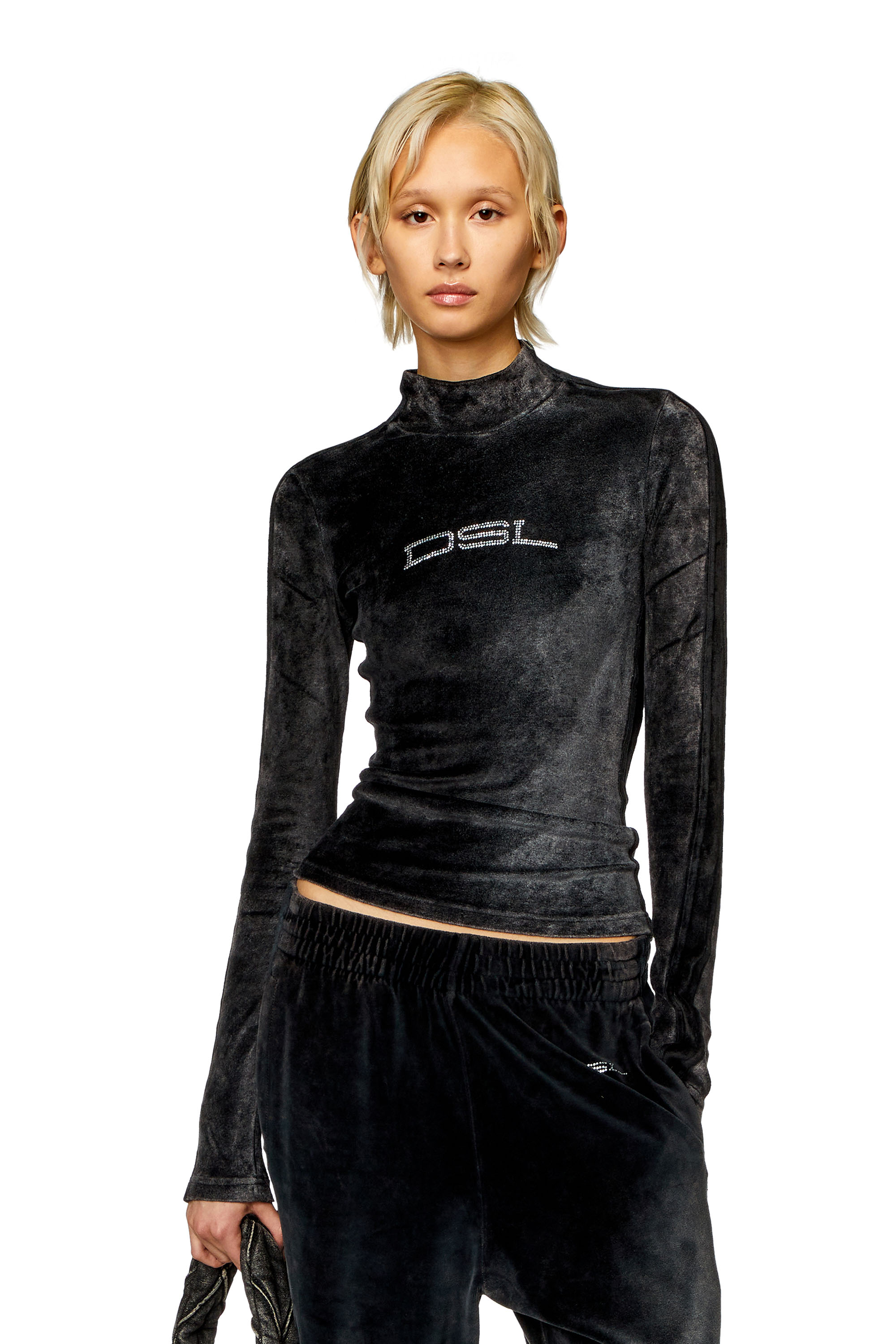 Diesel - T-SLIM-N1, Woman Mock-neck top in faded chenille in Black - Image 1