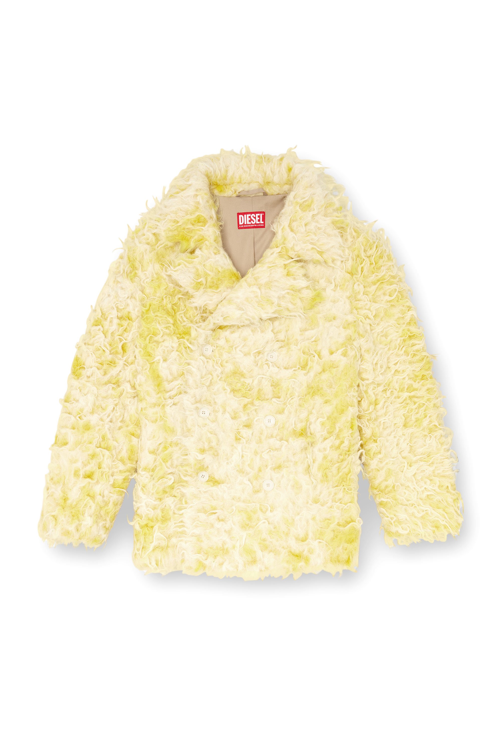 Diesel - W-MIN-SHORT, Man's Double-breasted coat in shaggy alpaca blend in Yellow - 3