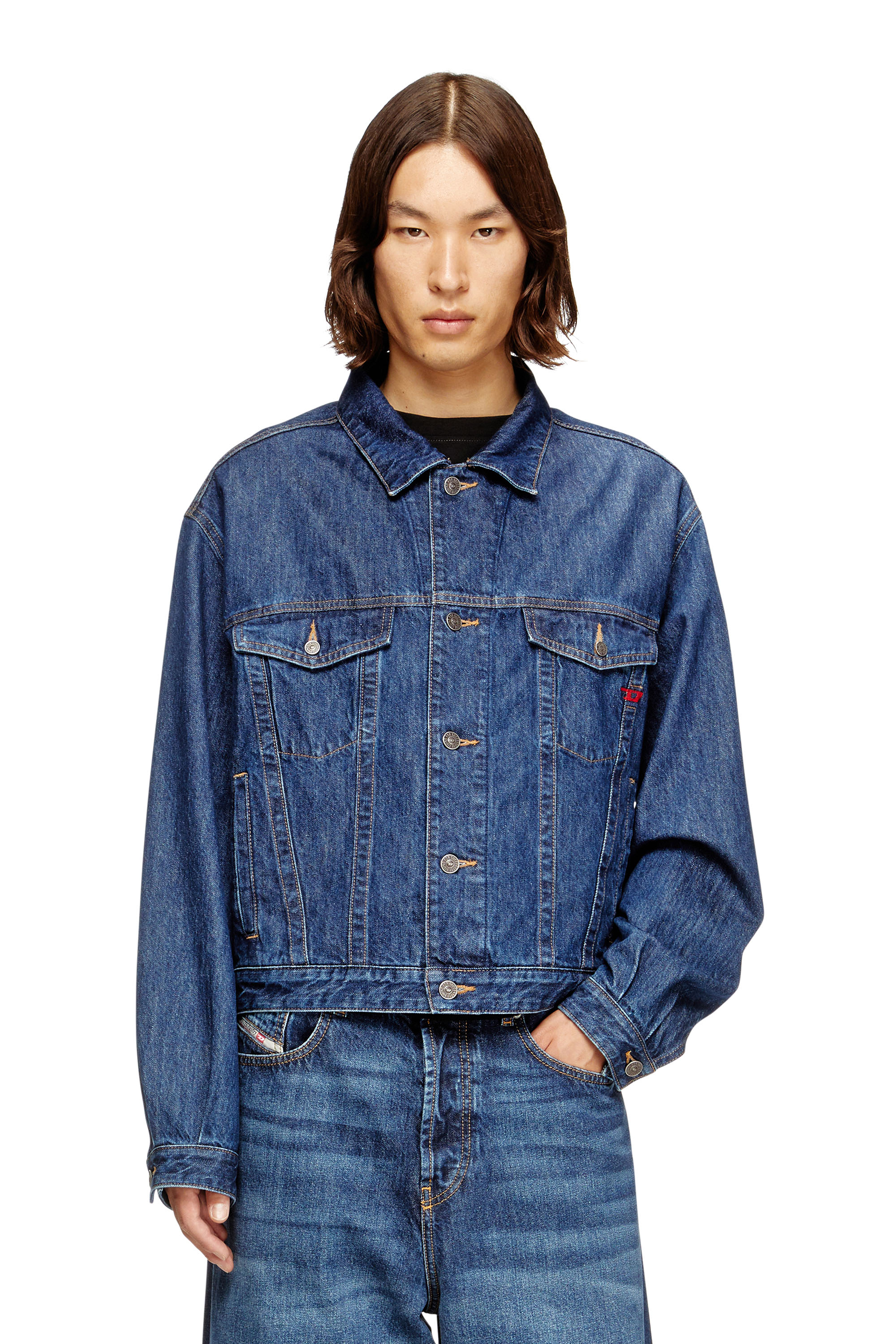 Diesel - D-RANGER, Unisex's Trucker jacket in DNA denim in Medium blue - 3
