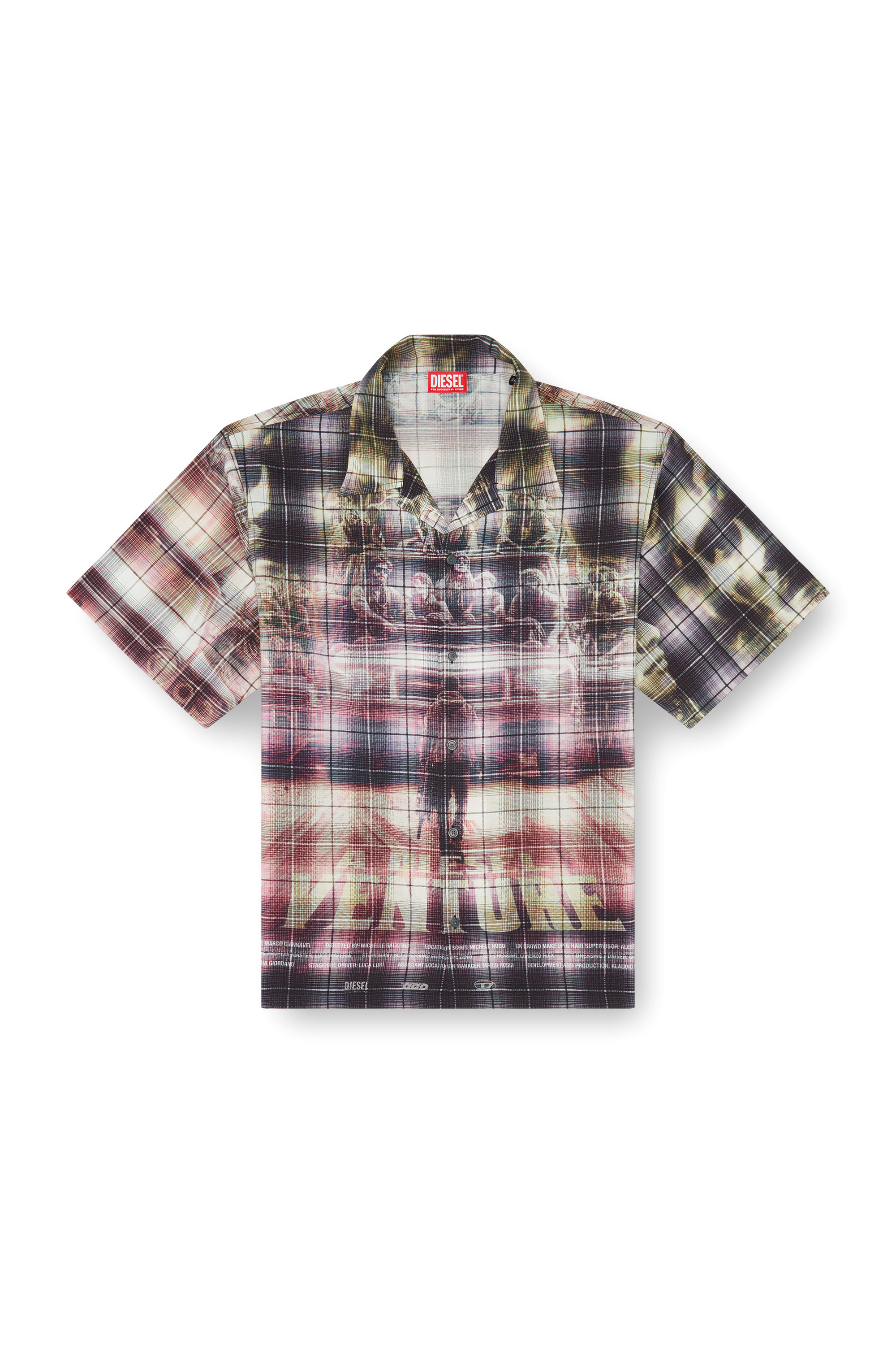 Diesel - S-TILBORG, Man Short-sleeve check shirt with poster print in Multicolor - Image 3
