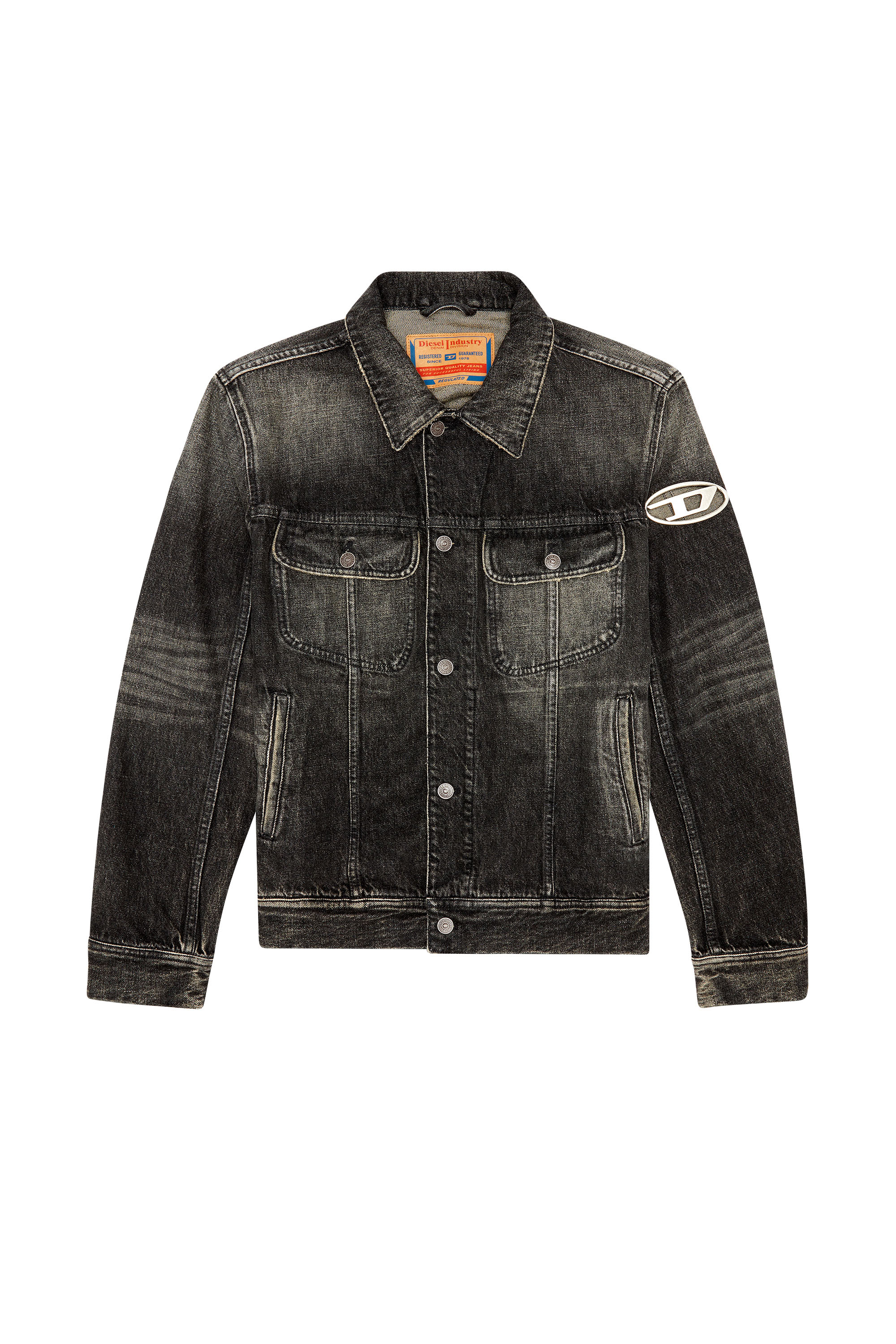 Diesel - D-BARCY-S2, Man Regular-fit trucker jacket with cut-out logo in Black - Image 3