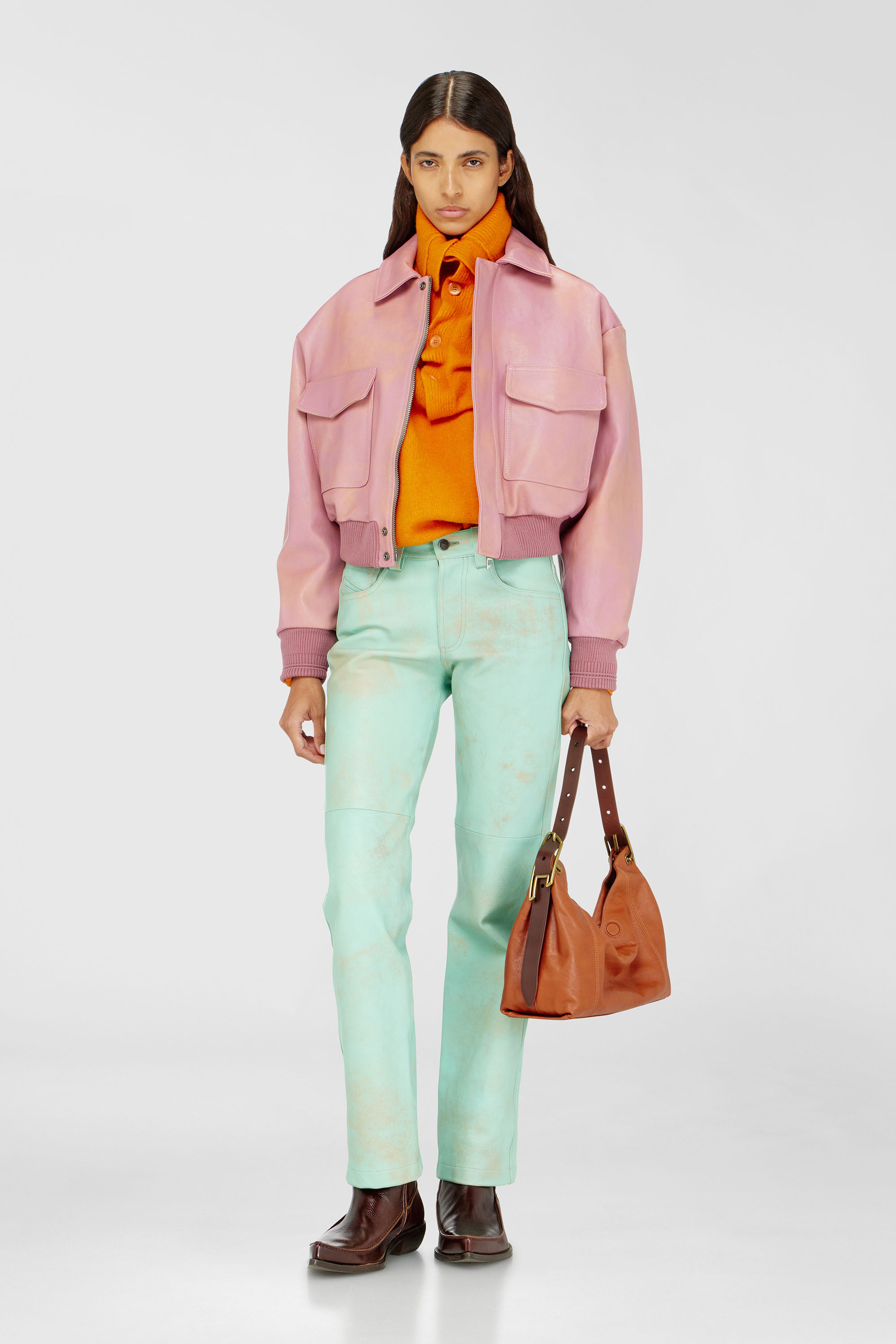 Diesel - L-AVIA, Woman's Aviator jacket in treated leather in Pink - 2