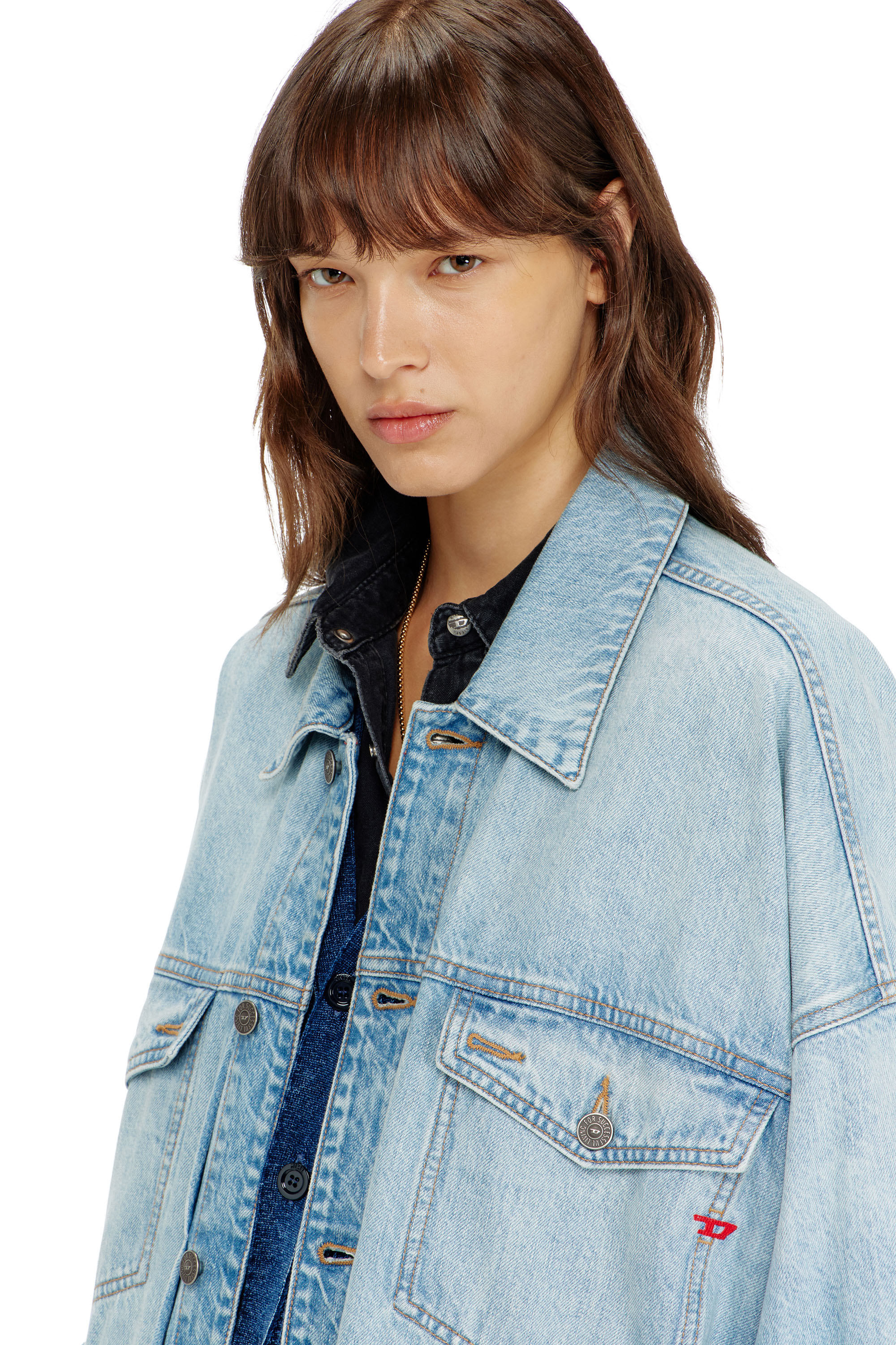 Diesel - DE-LIN, Woman's Oversized denim workwear jacket in Light Blue - 5