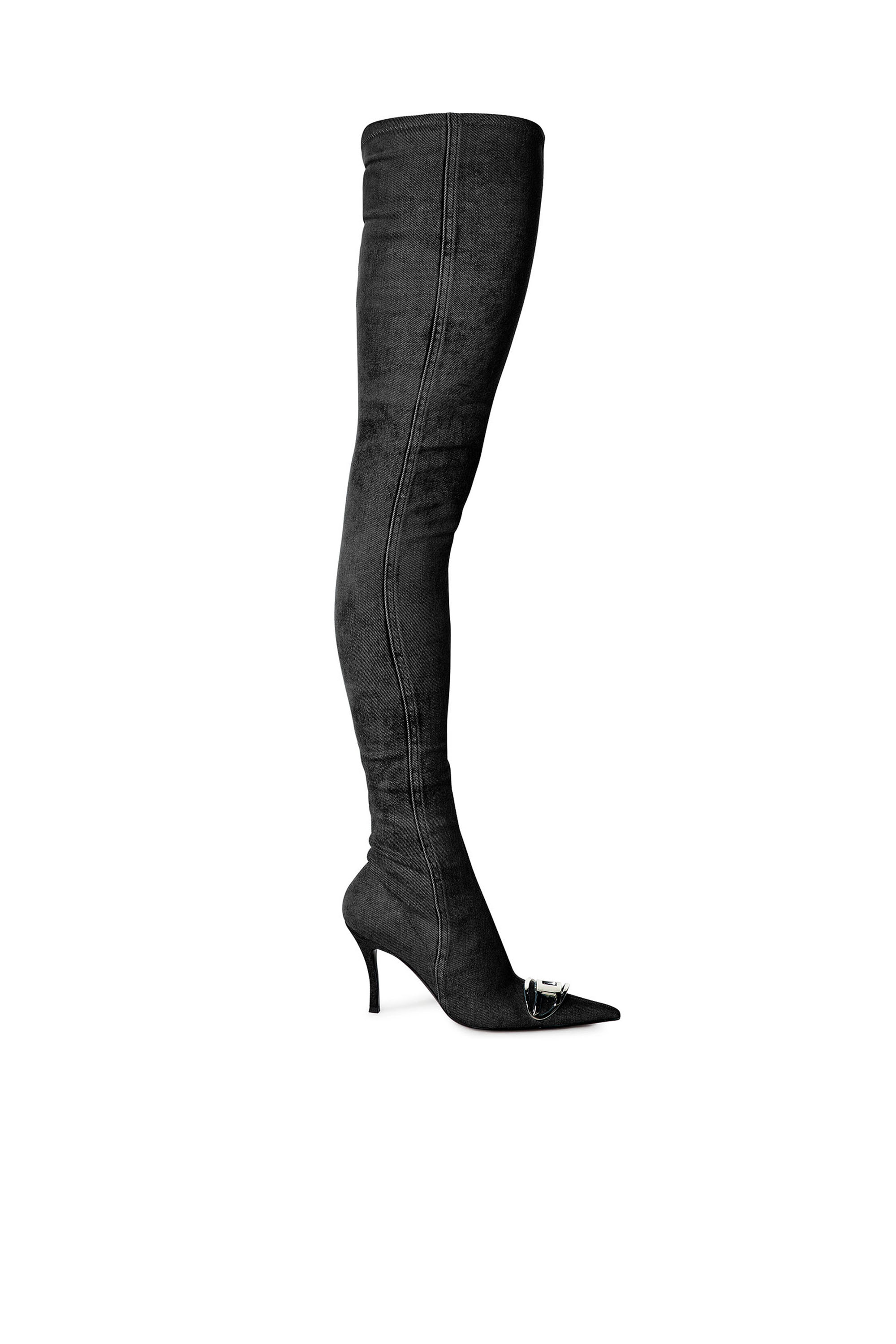 Diesel - D-VENUS TBT D, Woman D-Venus-Over-the-knee boots in stretch denim in Black - Image 1