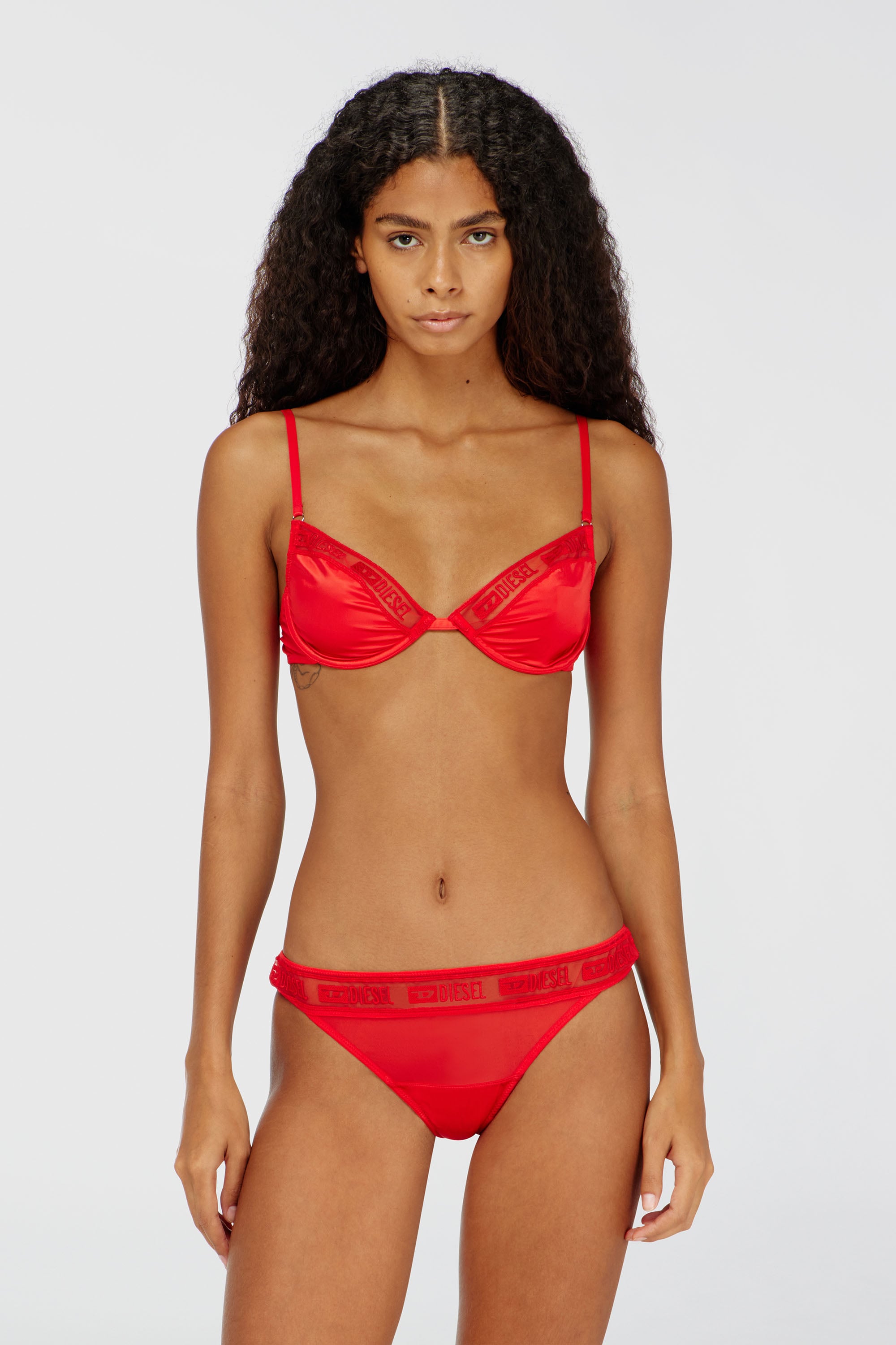 Diesel - NINA-GFT, Woman's Bra in stretch satin with logo mesh trim in Red - 1