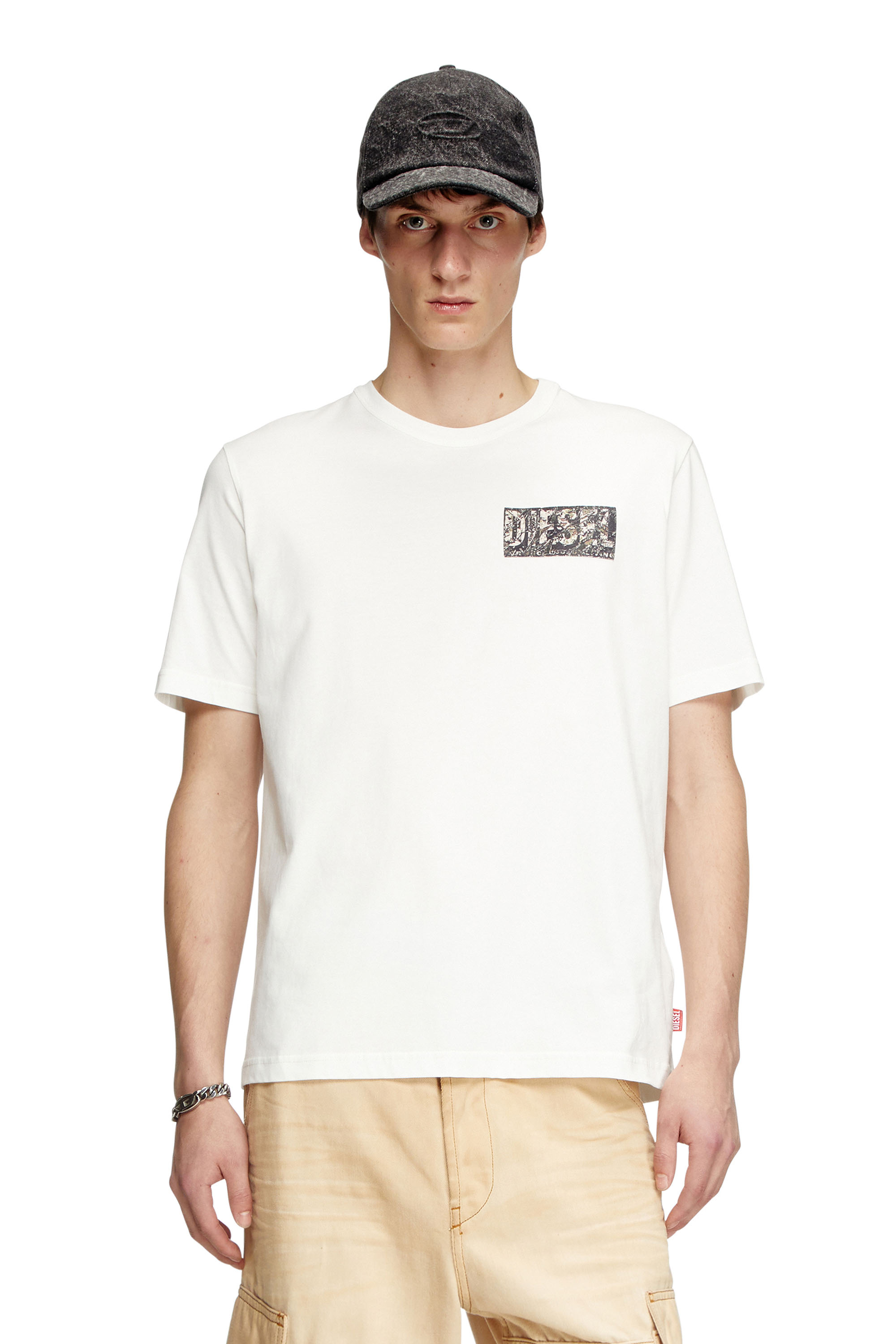 Diesel - T-ADJUST-R19, Man's T-shirt with gabardine patch logo in White - 1